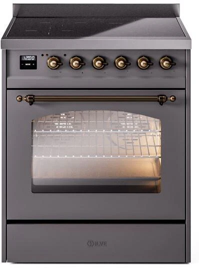 ILVE Nostalgie II 30-Inch Freestanding Electric Induction Range in Matte Graphite with Bronze Trim (UPI304NMPMGB)