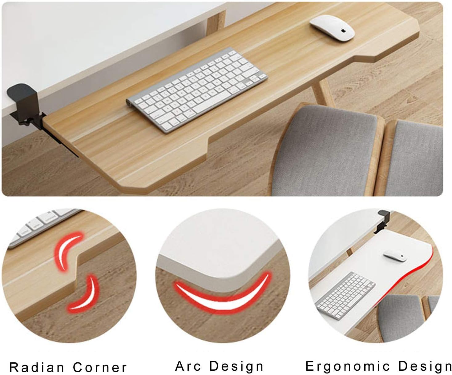 Ergonomics Under Table Keyboard Tray Wrist Rest Table Mount Armrest Shelf, Computer Hand Bracket Arm Rest Support Suitable for Home and Office,