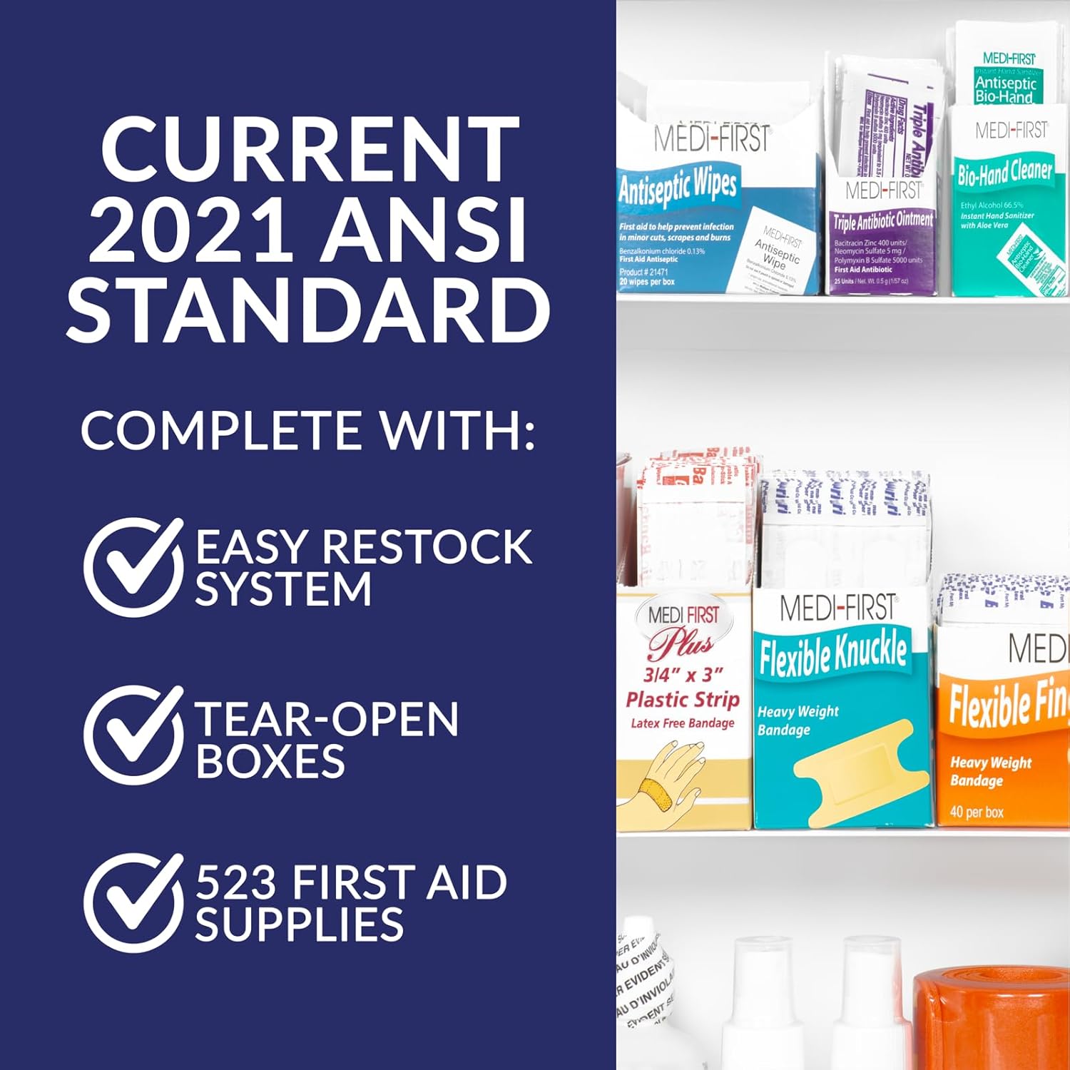 MFASCO 4 Shelf Commercial First Aid Kit, Type I & II, 2021 OSHA Approved,ANSI Z308.1-2021 Compliant, 528 pcs Latex-Free, Wall Mount Cabinet,No Medications,Easy Refilling Instructions, with Tourniquet