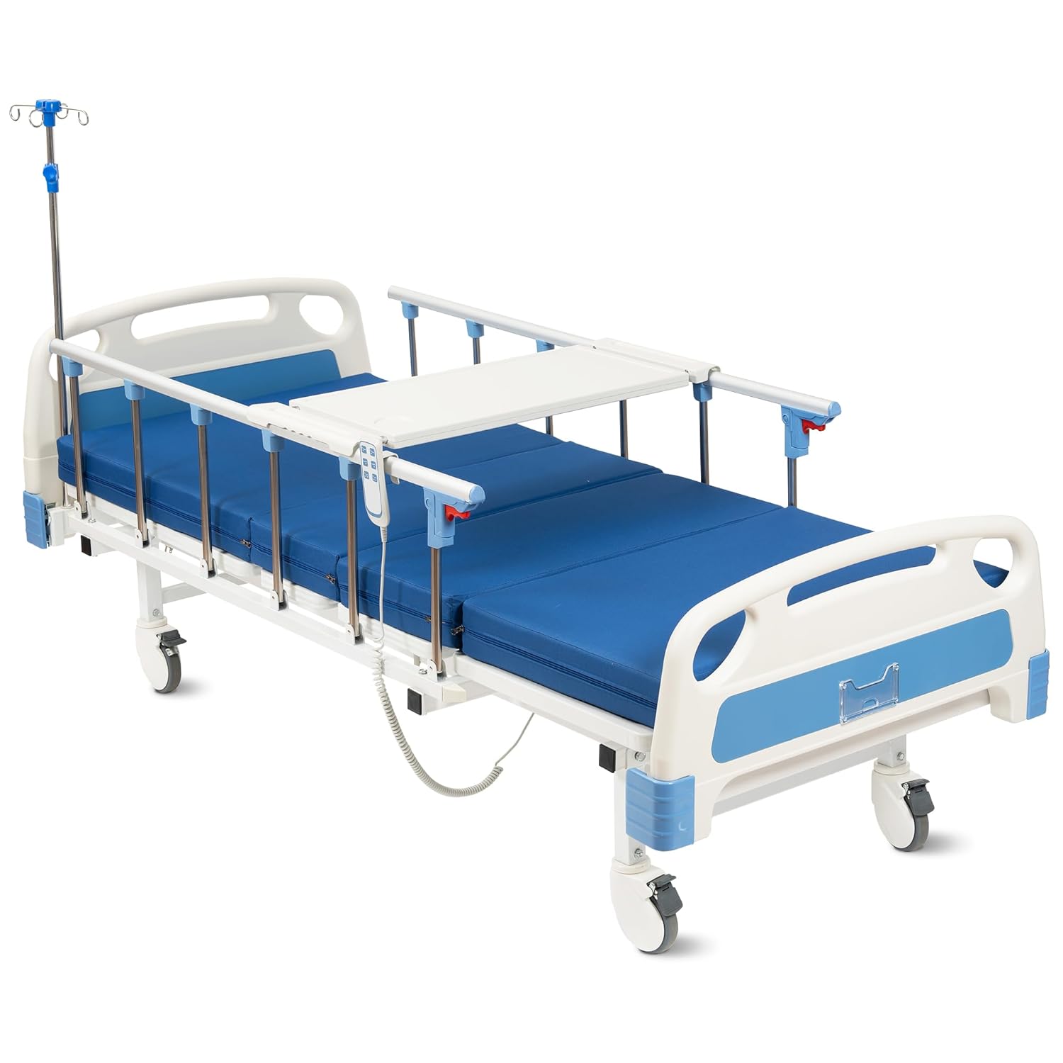 Hospital Bed Electric 2 Function, 5-Inch Locking Casters for Home Hospital Use, 530LBS Loading, with IV Pole, Bed Tray and Mattress