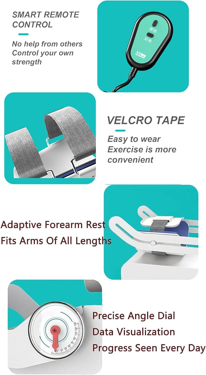 Brace Electric Elbow Joint Rehabilitation Device, Adjustable (-10-150°) Full Angle Practice, +20° Angle Extended Range, Elbow Arm Flexion and Extension Trainer