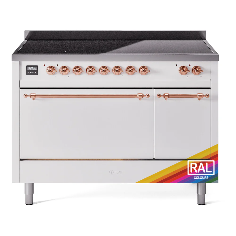ILVE 48-Inch Nostalgie II Induction Range with Solid Door Oven in Custom RAL with Copper Trim (UPI486QNMPRAP)
