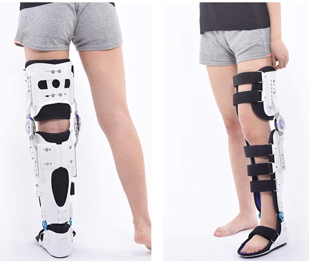 Hinged ROM Knee Brace, Adjustable And Breathable Hinged Knee Brace, Straight Leg Support Knee Splint For Knee Sprain, Ligament Injury, Joint Hyperextension,White-L