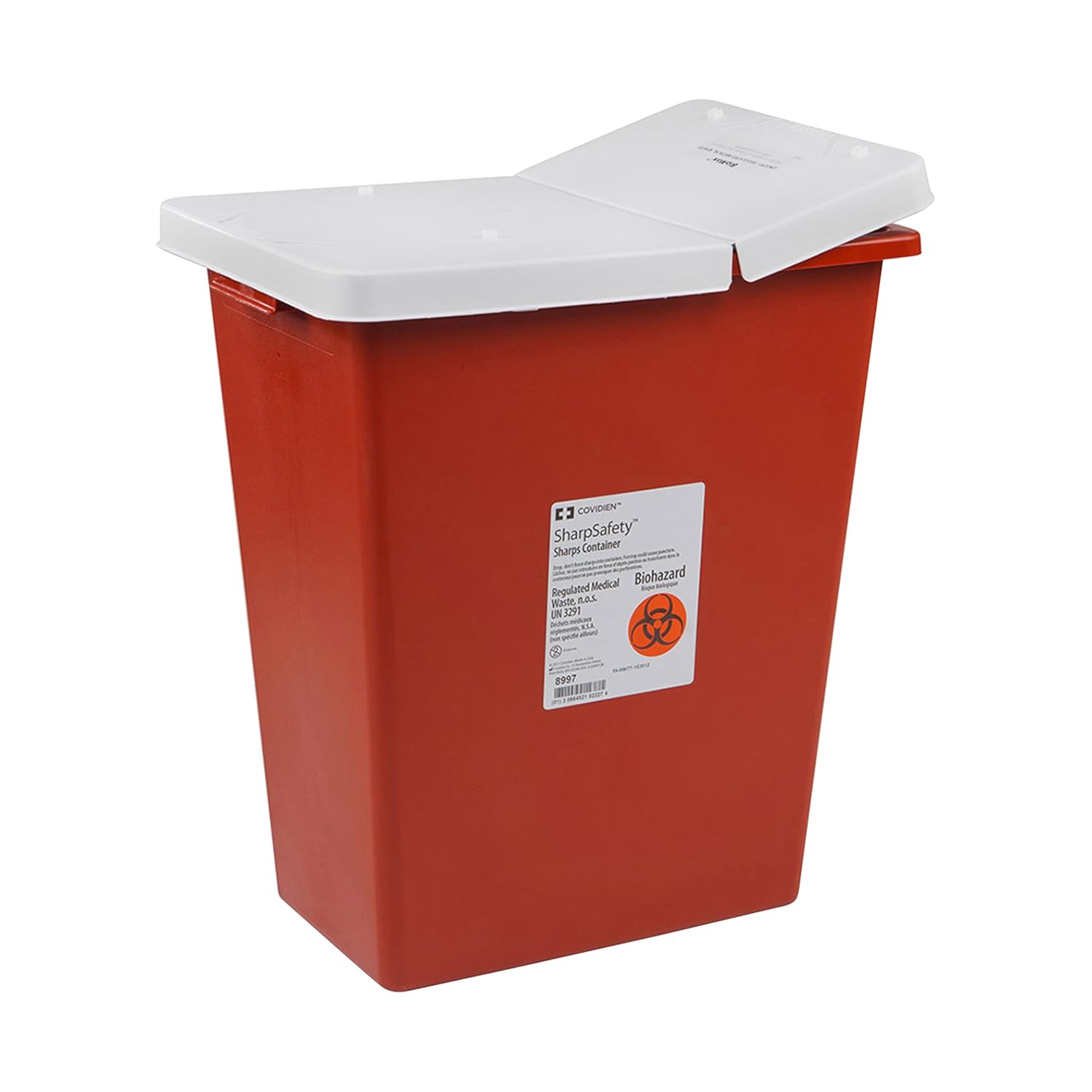 SharpSafety™ Sharps Container, Gasketed Hinged Lid, Red, 18 Gallon