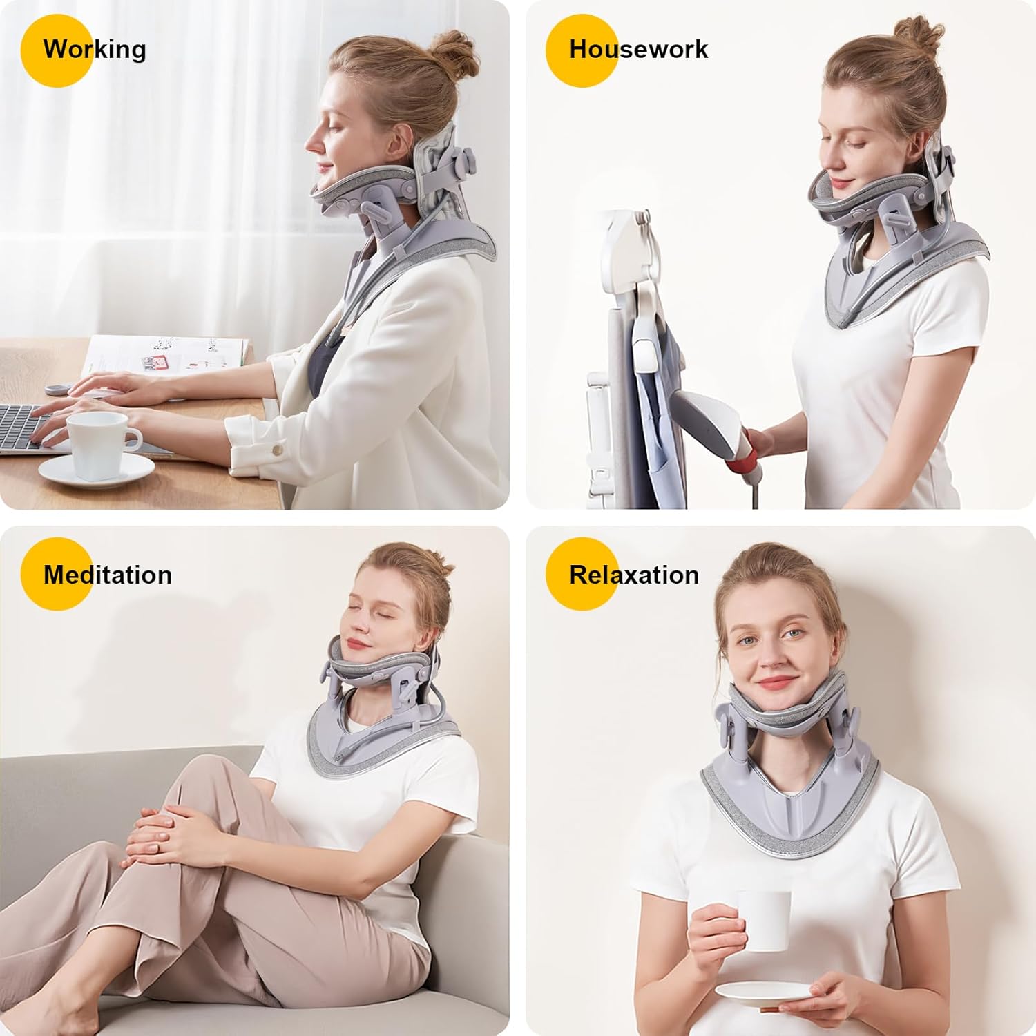 Cervical Neck Traction Device Fast Air Pump Neck Brace, Adjustable Inflatable Neck Stretcher with 3 Power Tractions Pain Relief Neck Decompression Tension Relief