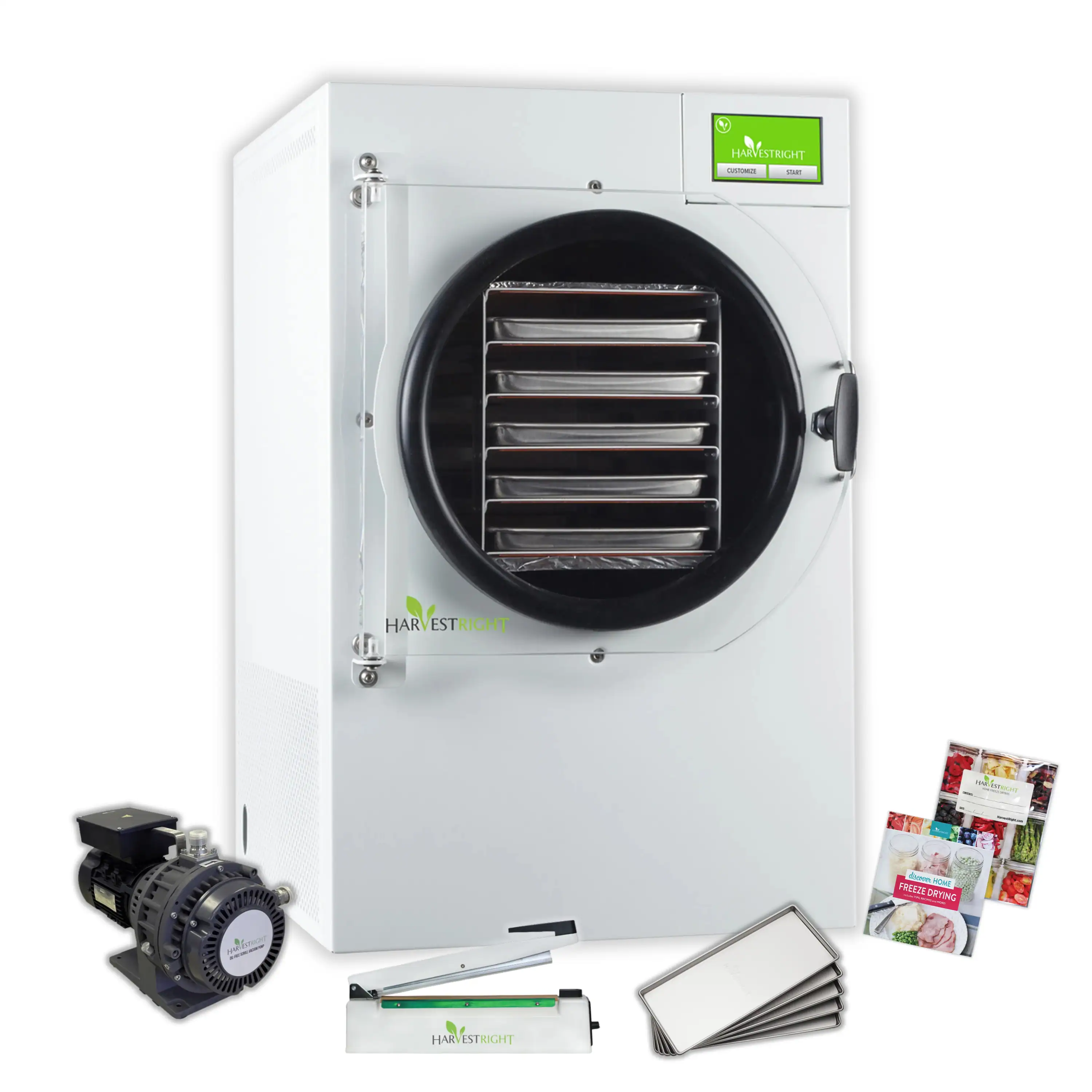 Harvest Right Home Freeze Dryer with Oil Free Pump, 5 Tray & Mylar Starter Kit in White, Medium (N-HRFDMWH-PP, SP-GW11060)