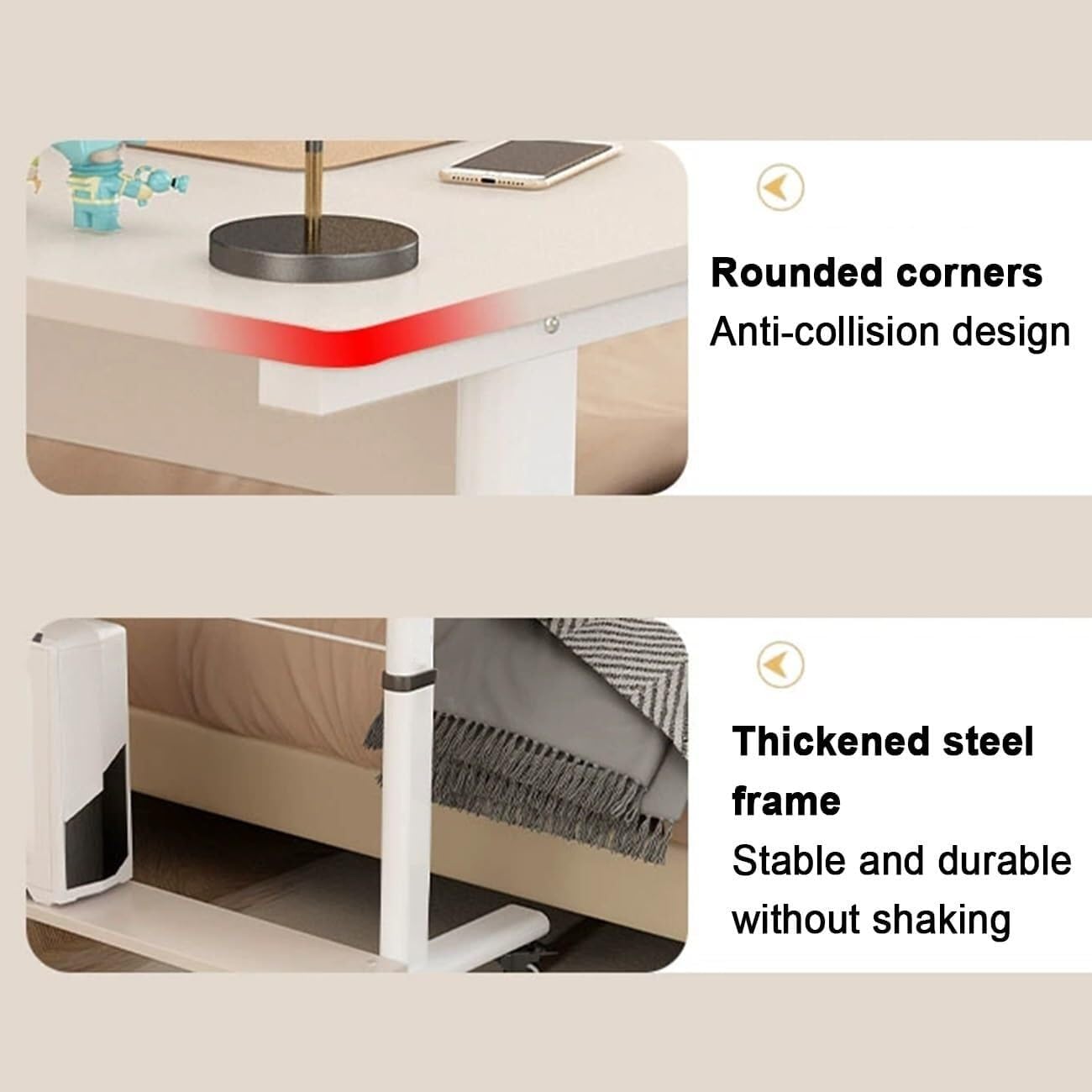 Overbed Table, Mobile Standing Desk with Wheels, Adjustable Height Bedside Laptop Table Hospital Nursing Reading Eating Table
