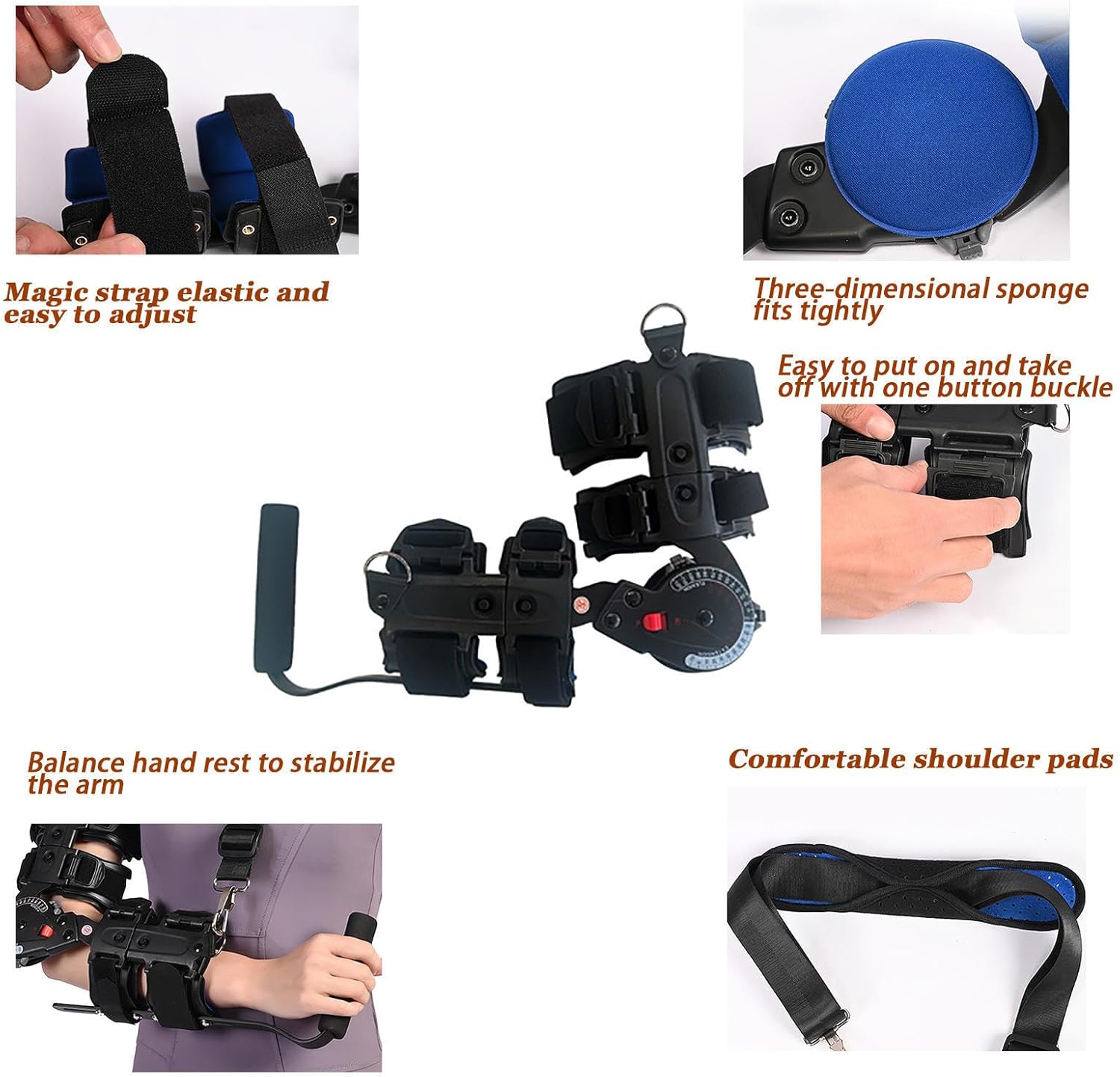 Adjustable Telescoping Hinged Elbow Brace,ROM Post Op Elbow Brace Stabilizer Splint for Injury Recovery Arm Support,After Surgery Orthosis Protector,Left
