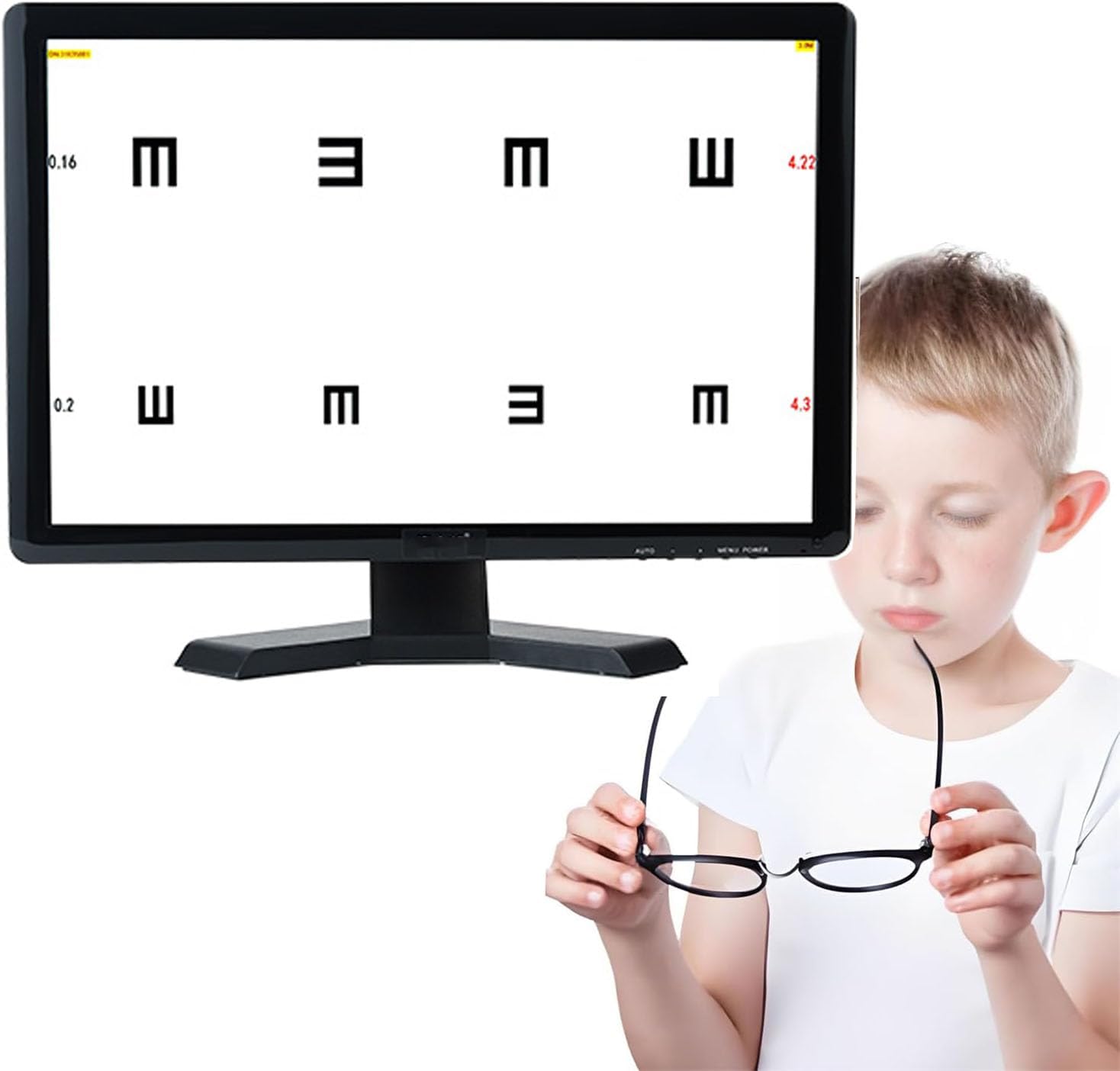 Electronic Vision Tester, LCD Digital Eye Chart with Remote Control and 300+ Visual Targets, 1-6.2m Adjustable Distance, Can Be Placed/Wall-Mounted for Home, Clinic Use