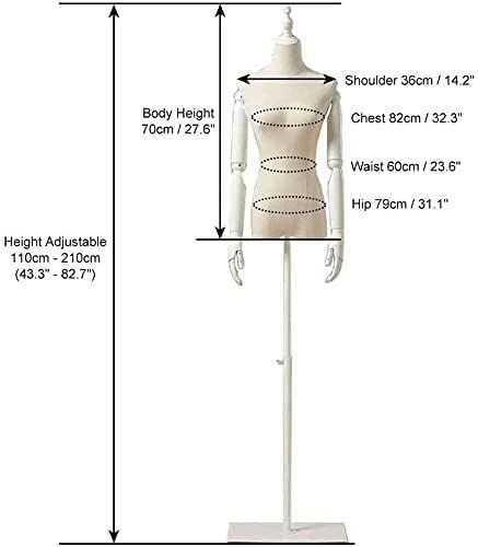Mannequin Torso Dress Form Mannequin Body Female Mannequin Beautiful Dummy, White Dress Form with Metal Stands and Flexible Arms, Adjustable Height Support Rod (Square Base )