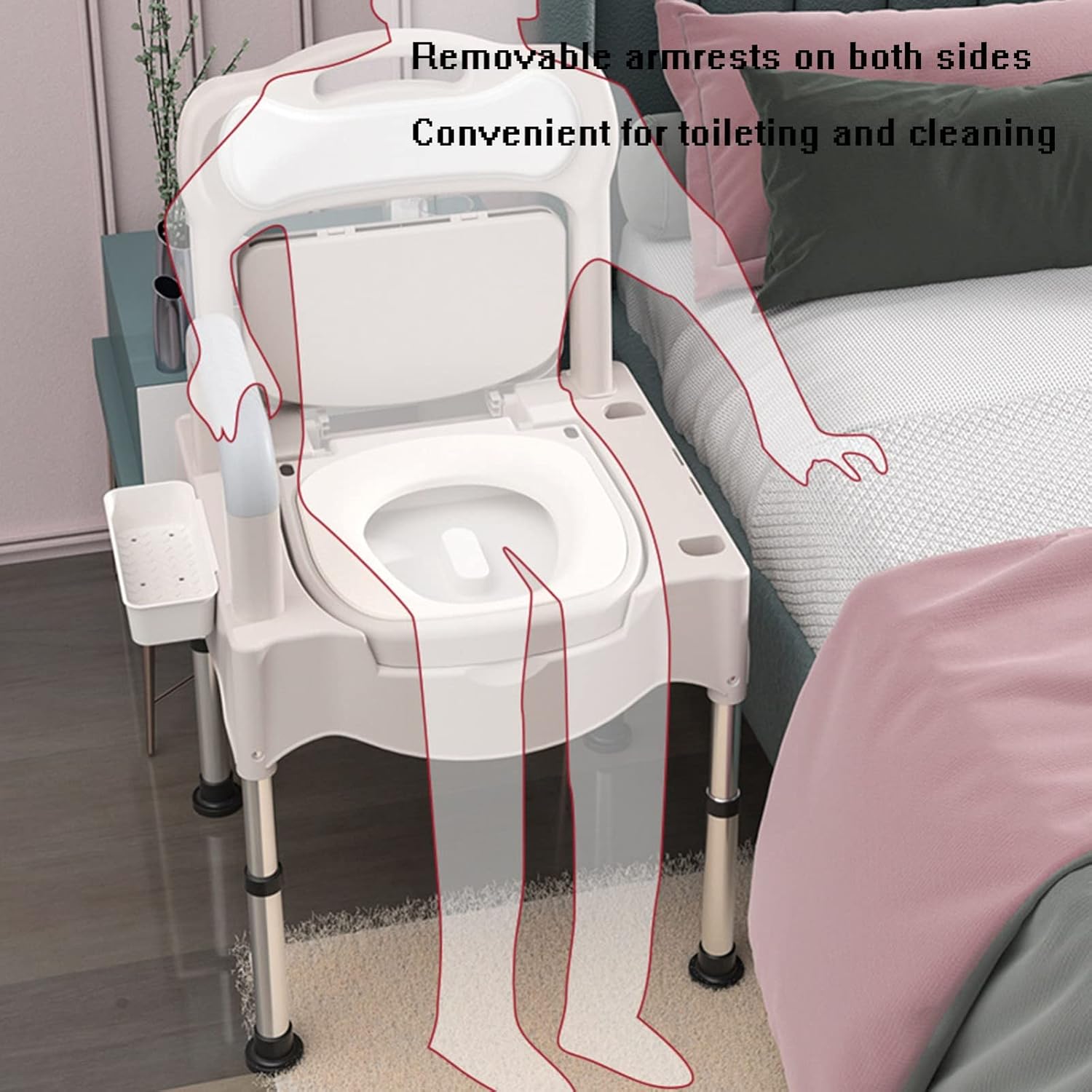 Bedside Commodes, Bedside Toilet Commode Chair Height Adjustable Adult Potty Chair for Seniors Portable Toilets for Home Use Suitable for People with Disabilities The Elderly and Others White