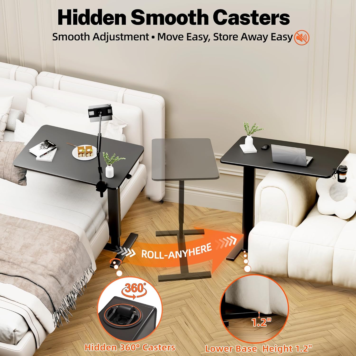 Adjustable Overbed Bedside Table with Wheels(31.2