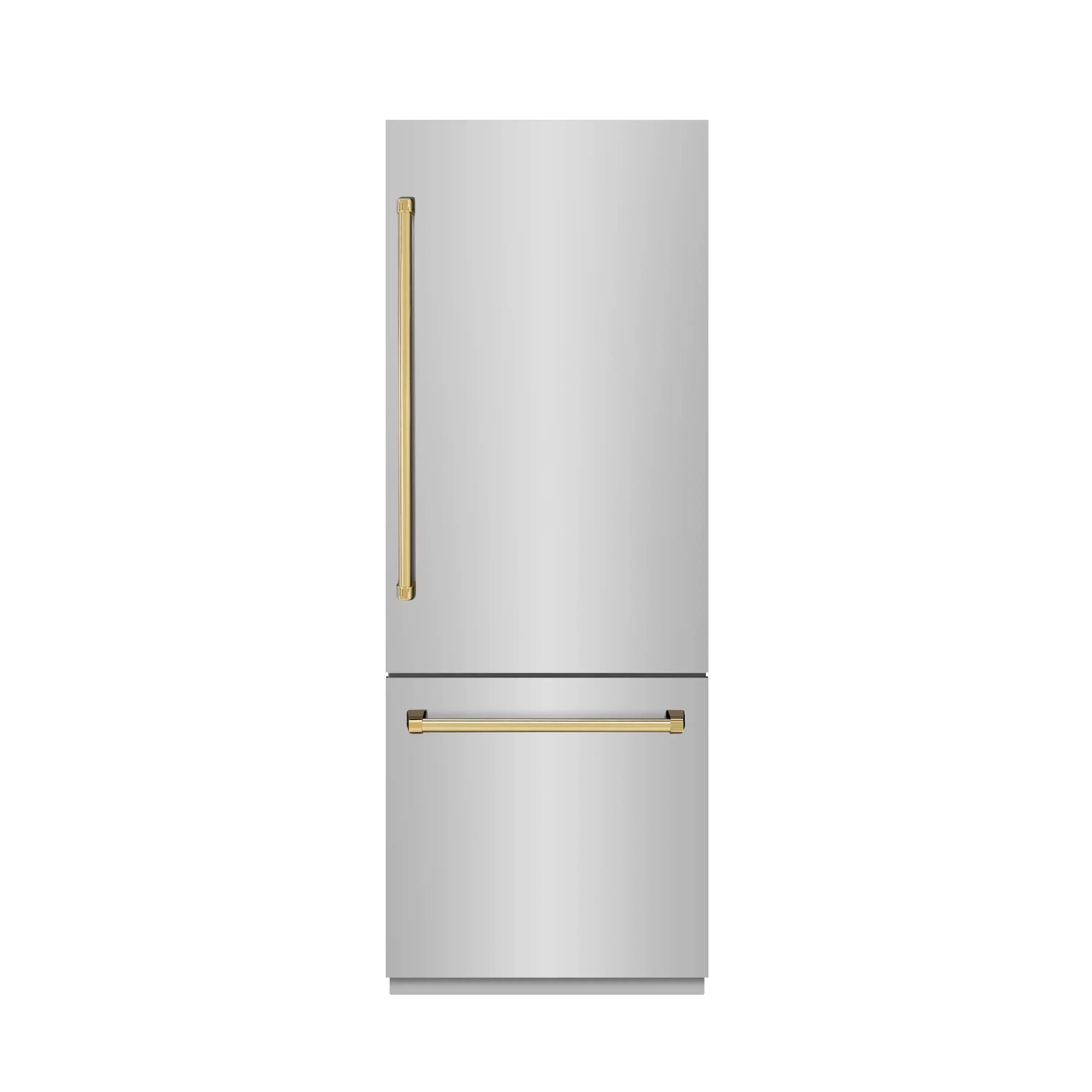ZLINE Autograph Edition 30-Inch 16.1 Cu. Ft. Built-In Bottom Freezer Refrigerator with Water Dispenser and Ice Maker in Stainless Steel with Graphite Gray Interior and Polished Gold Accents (GRBIVZ-304-30G)