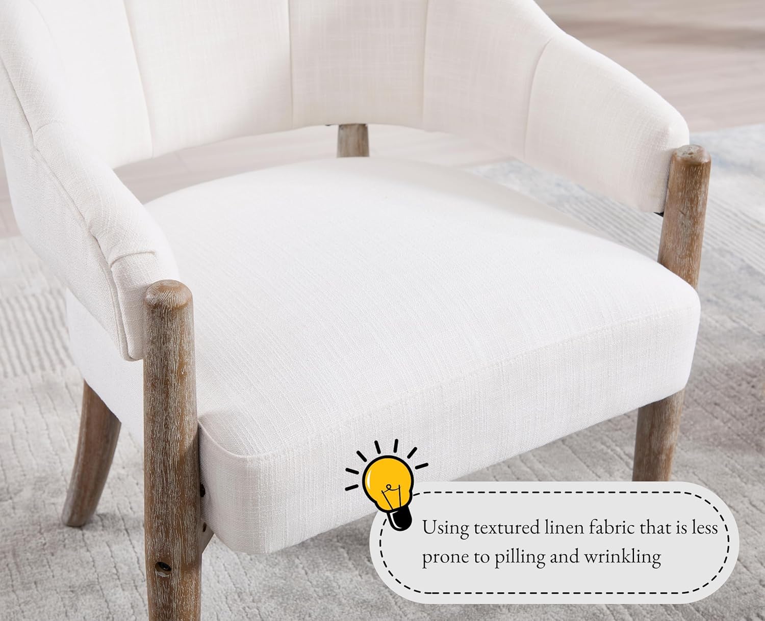 EALSON Modern Farmhouse Accent Chair Comfy Living Room Arm Chair with Rerustic Wood Leg Cozy Linen Upholstered Reading Armchair Lounge Side Chair for Bedroom Beige