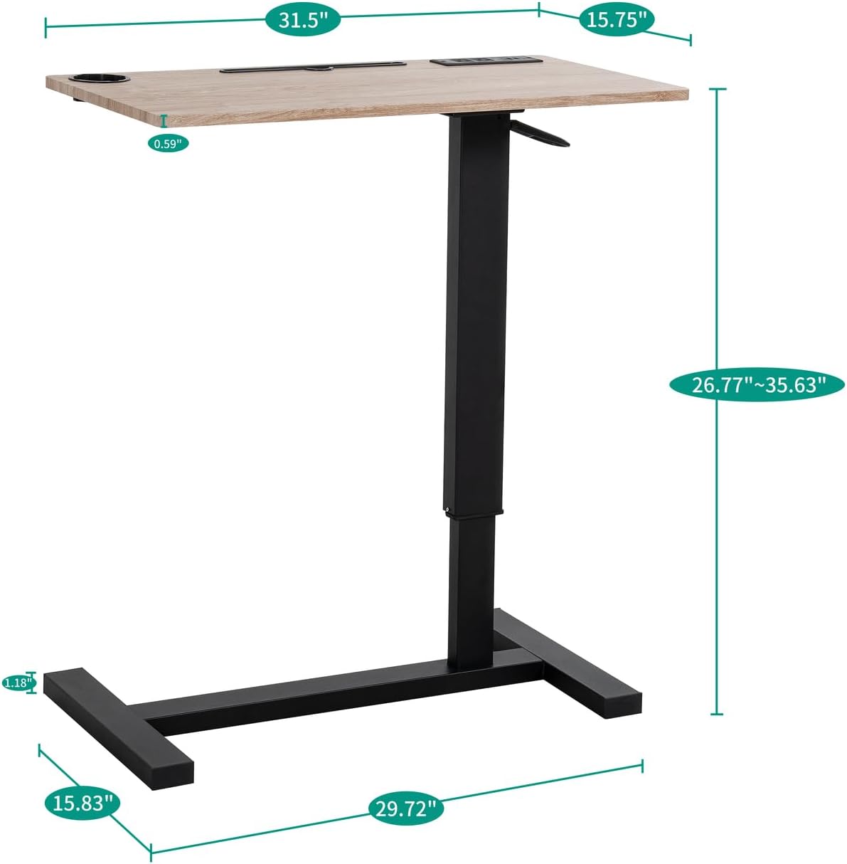 Naomi Home Tamara Adjustable Bed Desk with Wheels – Heavy-Duty Rolling Laptop Table with USB & C-Type Charging, Cup Holder and Hidden Casters Natural,Black