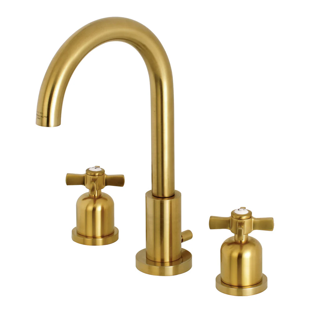 Kingston Brass Millennium Widespread Bathroom Faucet with Brass Pop-Up, Brushed Brass (FSC8923ZX)