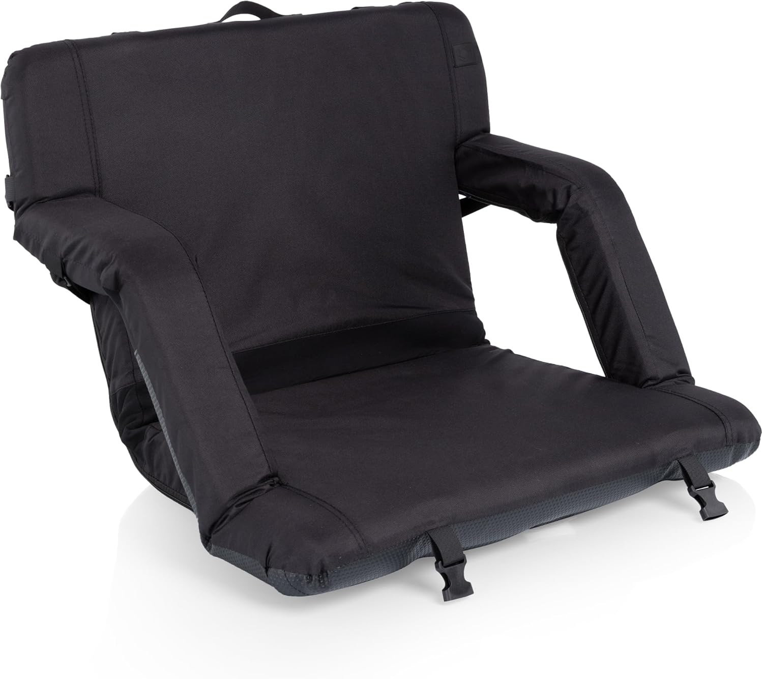 PICNIC TIME Ventura XL Portable Reclining Stadium Seat with Back Support, Folding Bleacher Chairs with Back and Cushion, Thick Padded Stadium Seat and Armrest, Includes Six Backrest Positions, (Black)