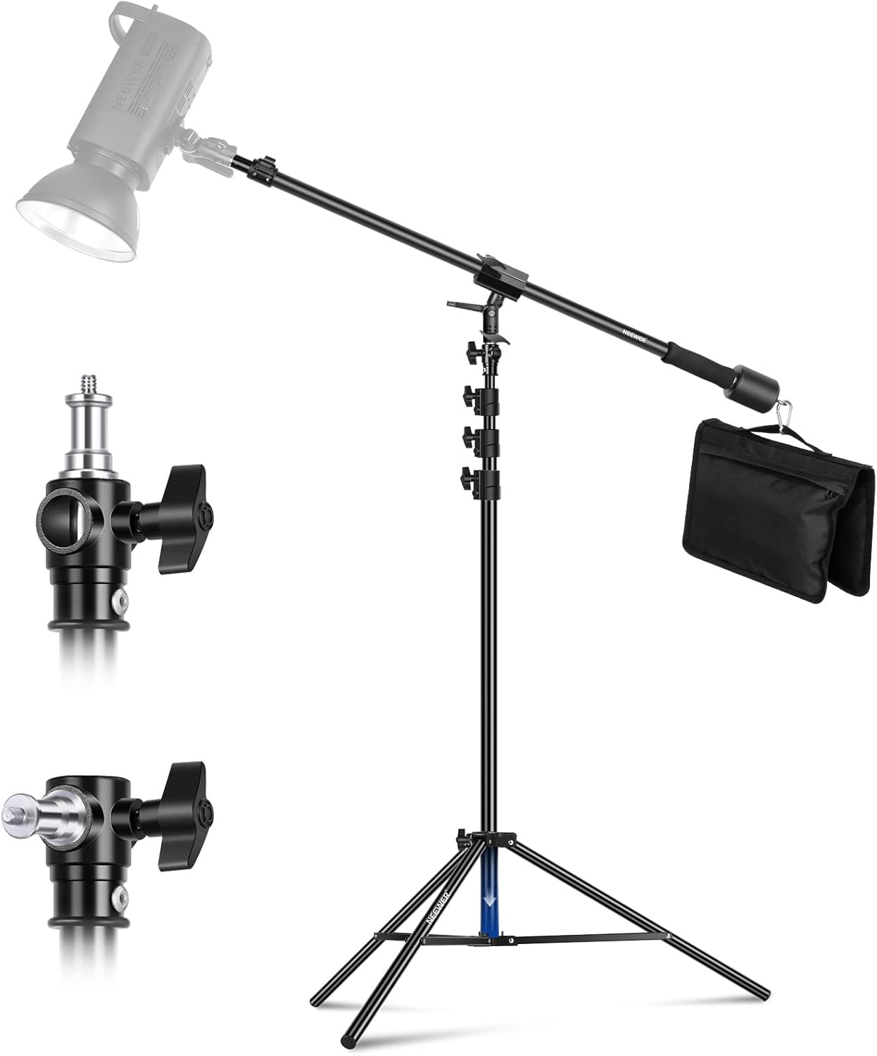 NEEWER Air Cushioned Aluminum Light Stand, 9.8ft/3m Adjustable Photography Stand with Boom Arm, Counterweight, Sandbag, 1/4