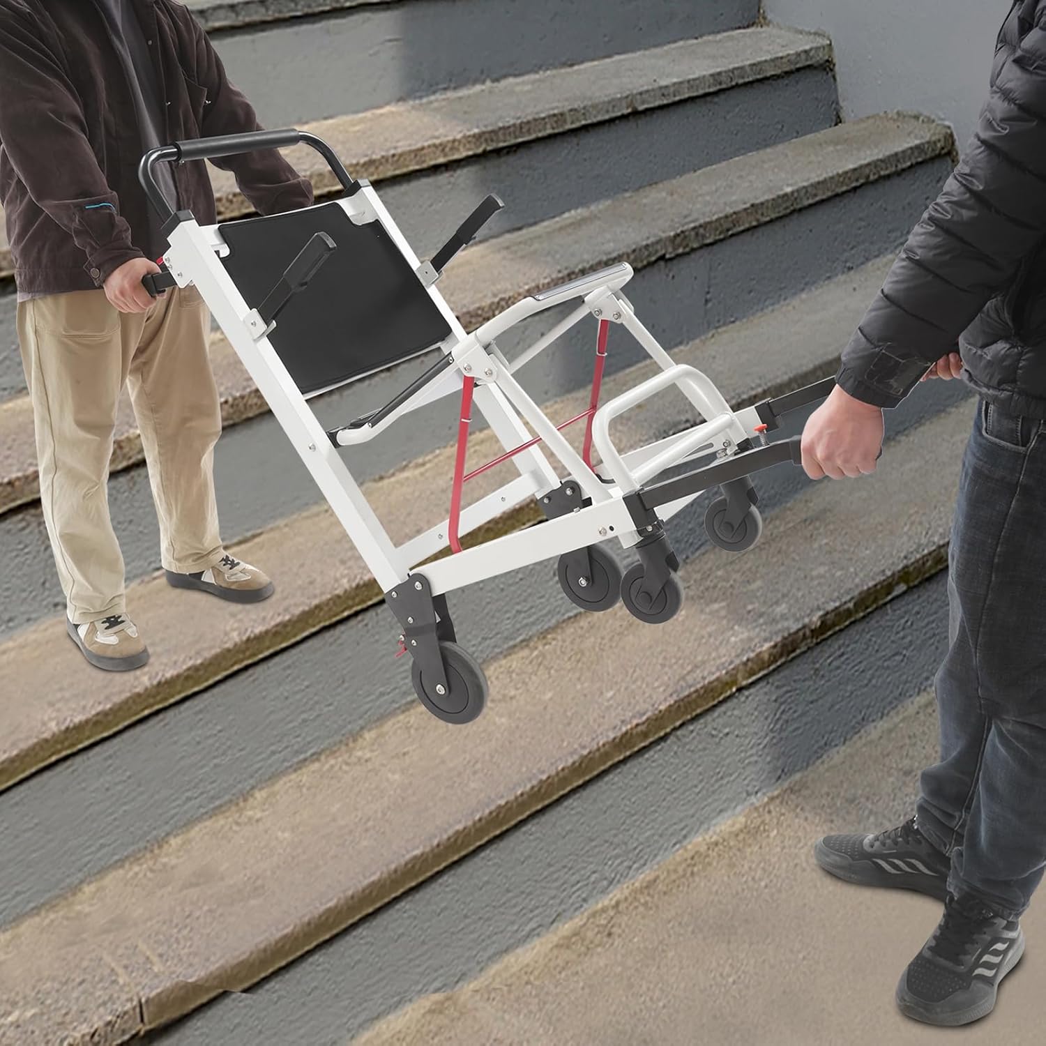 EMS Mobility Chair, Medical Emergency Patient Transfer Chair, 4-Wheel Evacuation Chair Load-Capacity 396.83lbs for First Aid Centers, Ambulances, Hospitals, Medical Institutions (White)