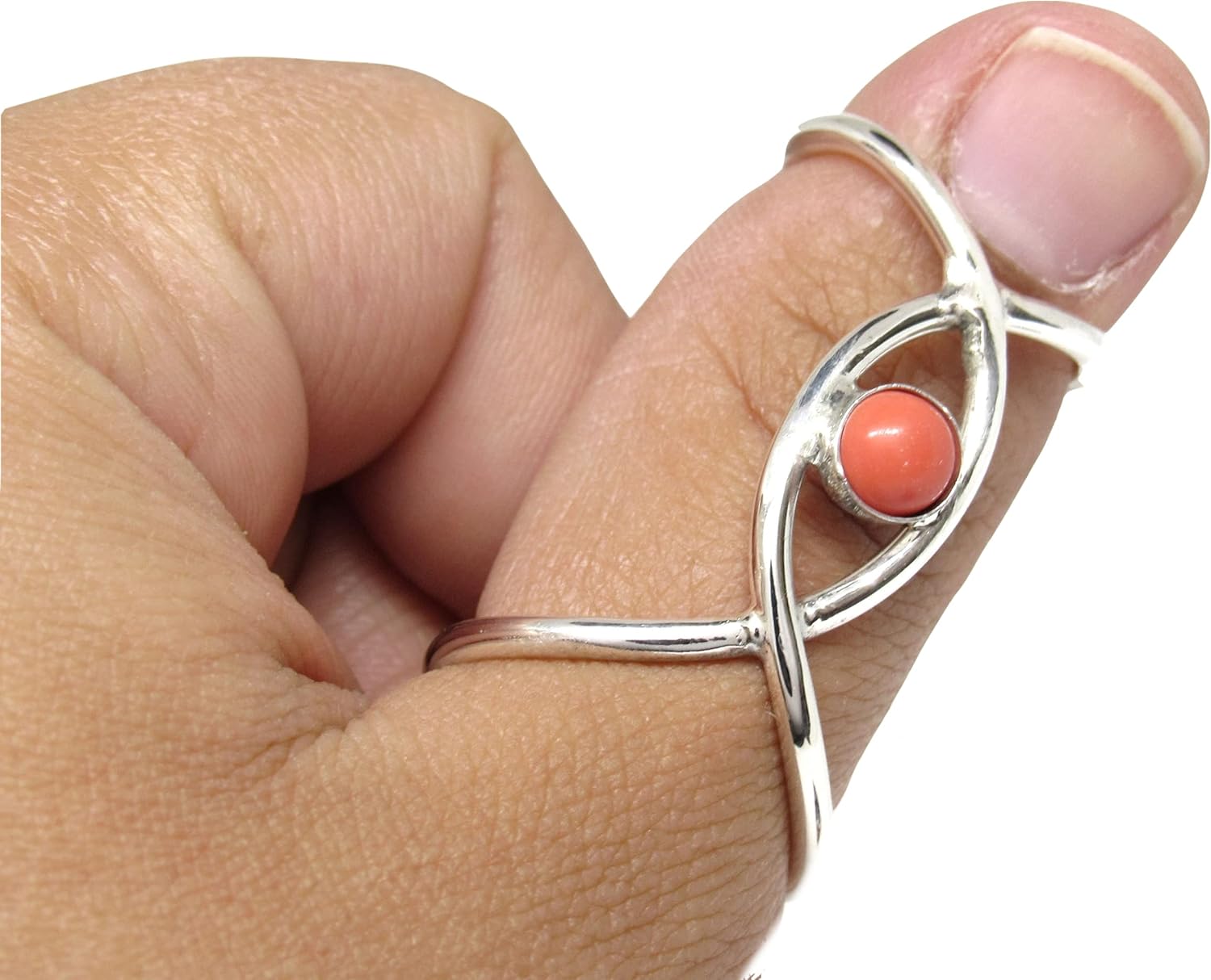 Trigger Finger Splint Ring in Sterling Silver with Orange Stone