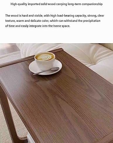 Overbed Table with Wheels, Solid Wood Sofa Side Cabinet, Movable C-Shaped Table for Living Room, Hospital & Home Use, Adjustable Height(L 80 CM)