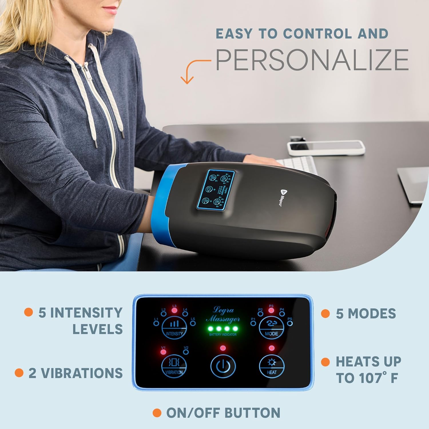 LifePro Legra Hand Massager with Heat and Compression - Finger, Wrist, and Palm Massager with 5 Modes - Pressure Point Therapy for Sensitive Hands, Relaxation, and Comfort
