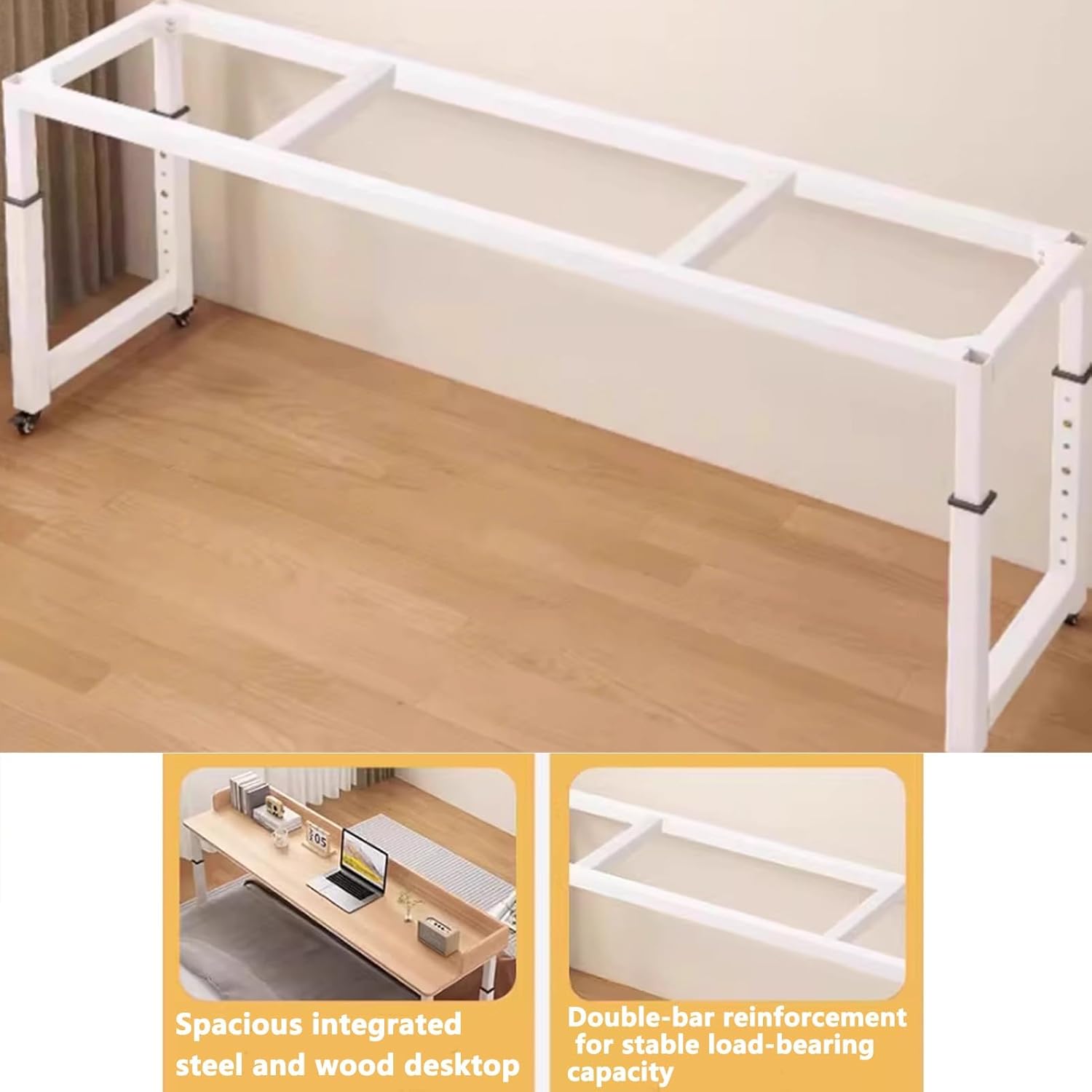 Adjustable Height Overbed Table with Wheels, Standing Mobile Over Bed Tables, Rolling Over The Bed Tables with Baffles, Computer Desk Overbed Desk for Bedroom(White,L120xW50cm/47.2x19.6in)