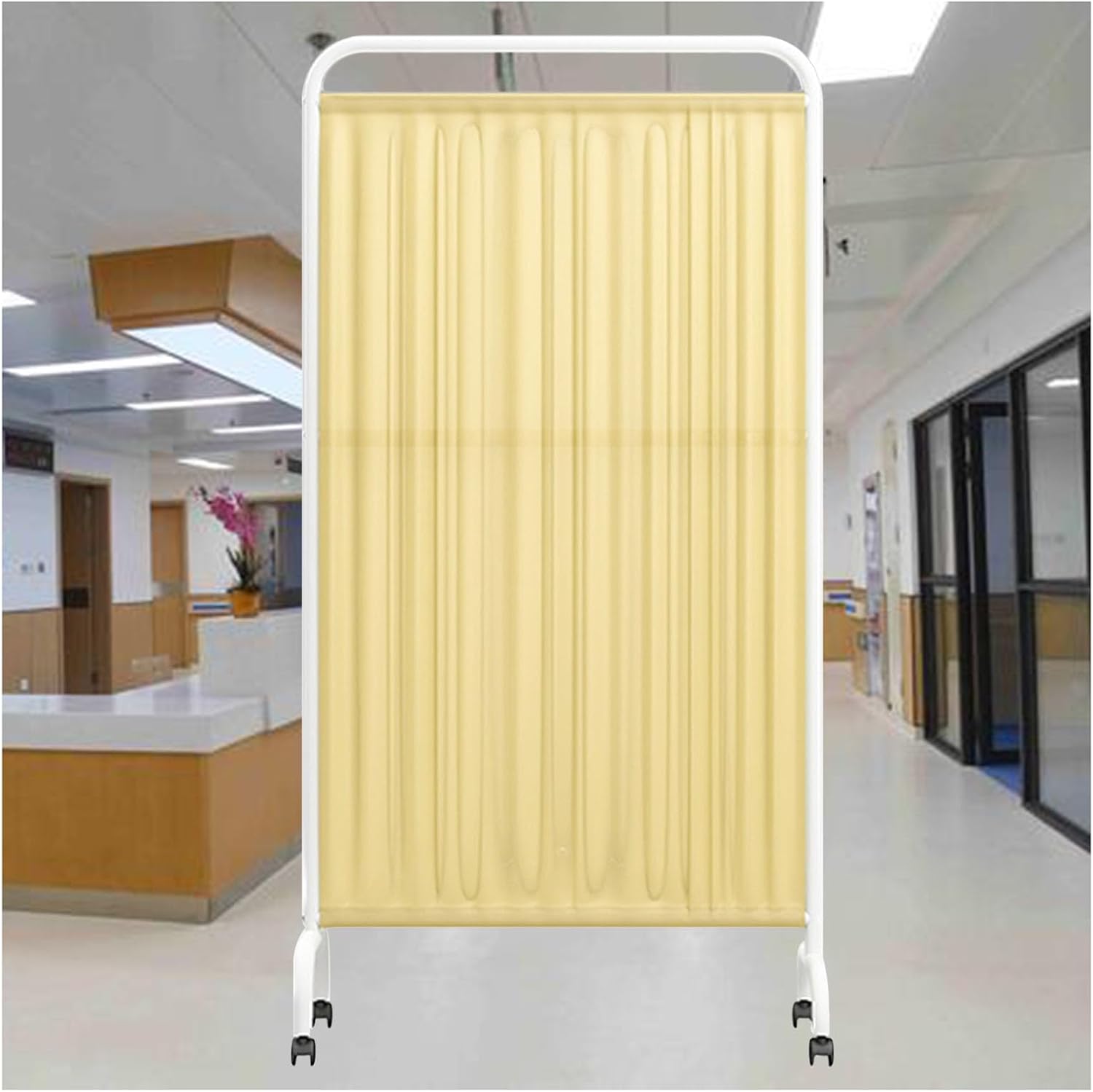 3-Panel Folding Privacy Screen with Wheels, Medical Protective Divider for Ward, Beauty Salon, Health Hall, Yellow Portable Room Partition