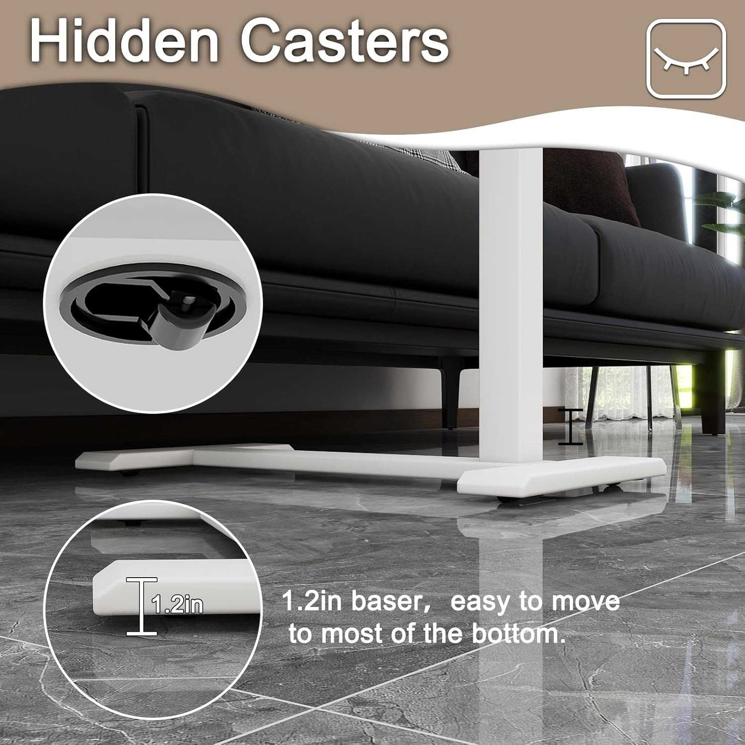 PUNCIA Medical Overbed Table with Pneumatic Lift and Hidden Casters Mobile Laptop Desk and Rolling Computer Cart – Height Adjustable Bedside Table for Hospital Recovery Home Office or Bedroom Use