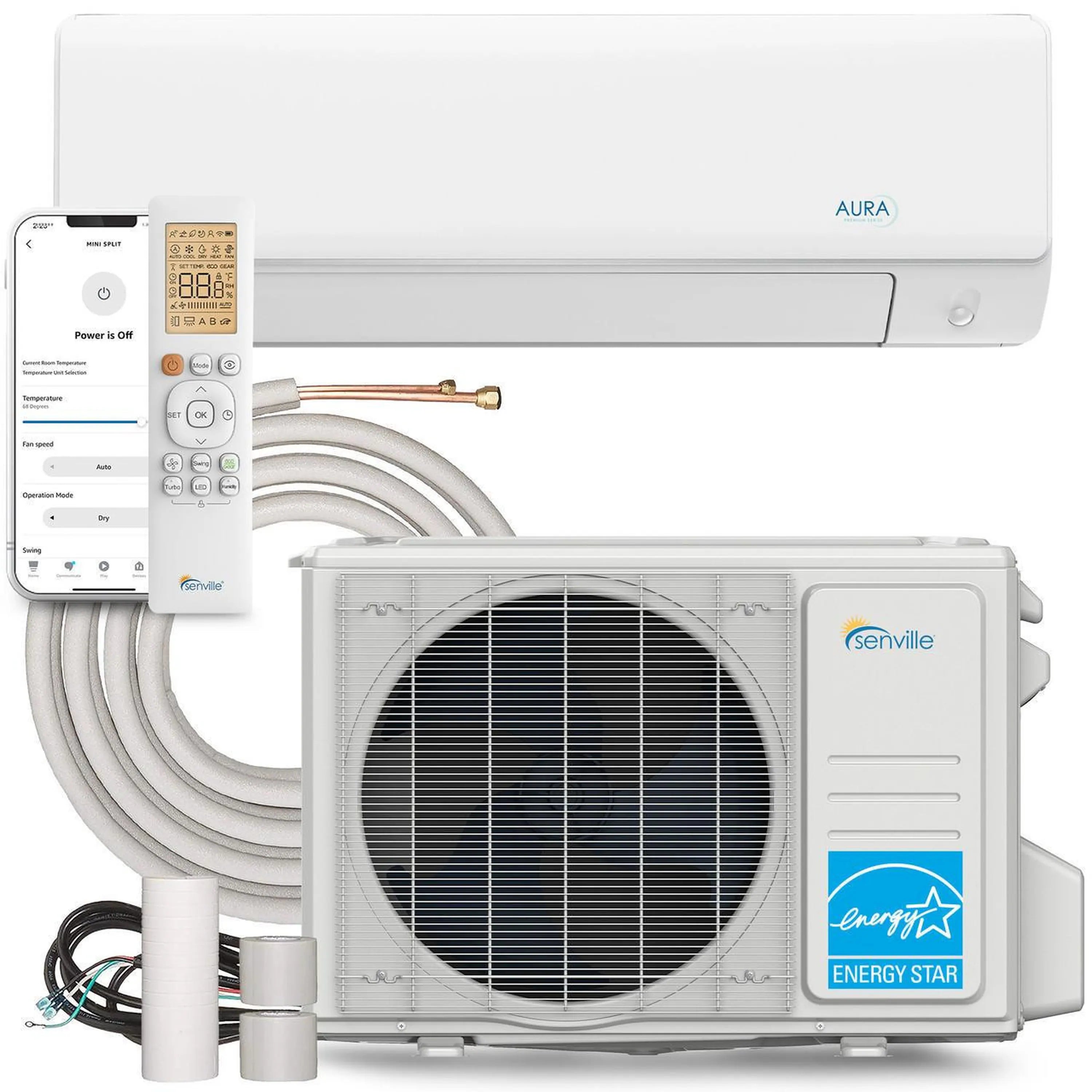 Senville Mini Split - 15000 BTU Ductless Air Conditioner and Heat Pump Condenser with Wall Mount Air Handlers (SENA-15HF)