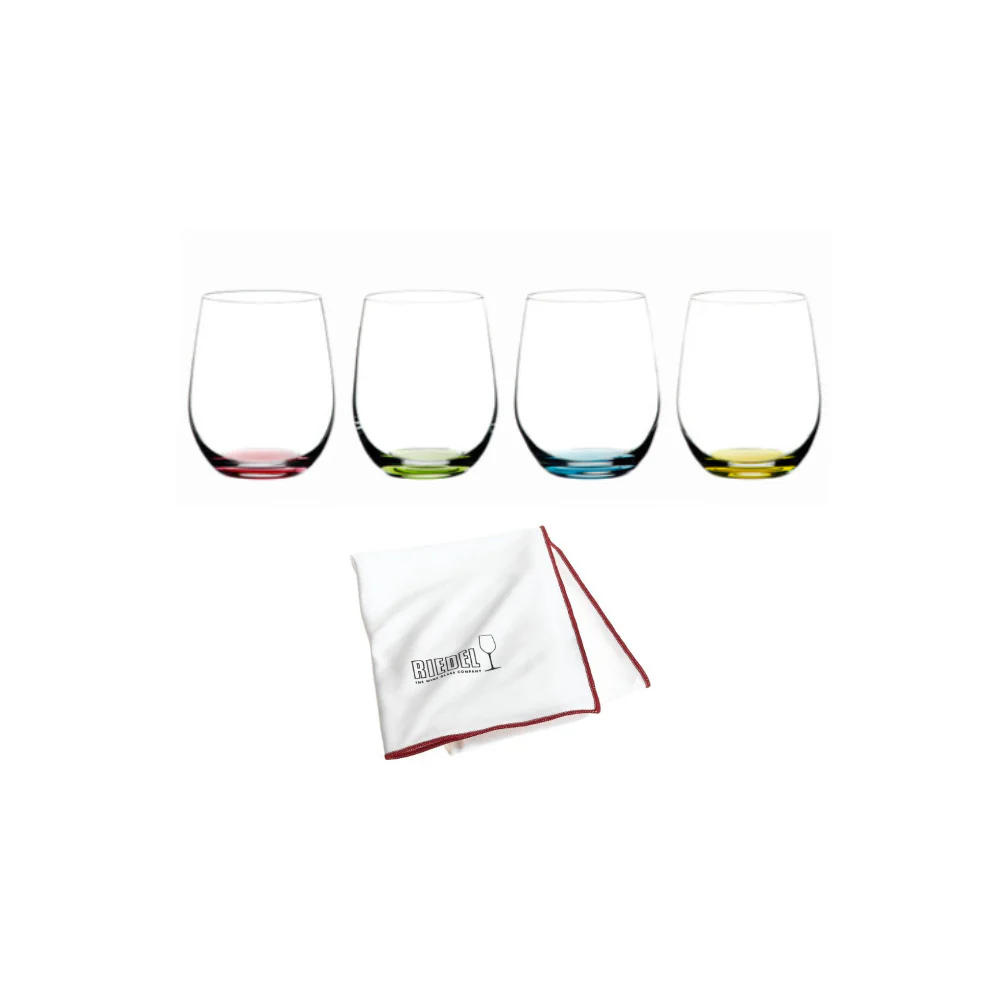 Riedel O Wine Tumbler Happy O (4-Pack) with Polishing Cloth