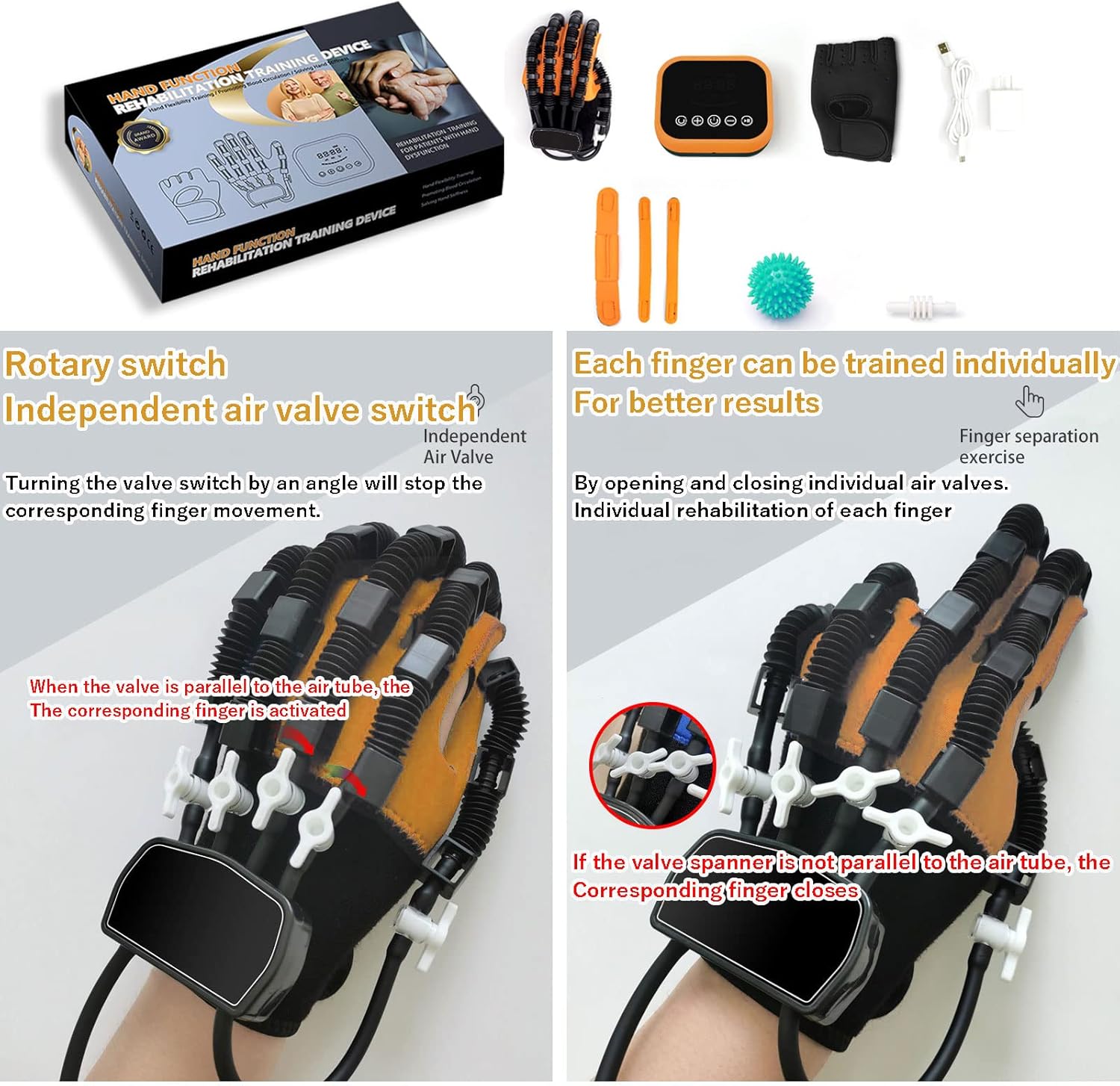 Rehabilitation Robot Glove, Rehabilitation Training Gloves, Finger Training, Finger Orthosis, Functional Hand Splint for Long-Term Relief(Size:XL-Right,Color:Orange)