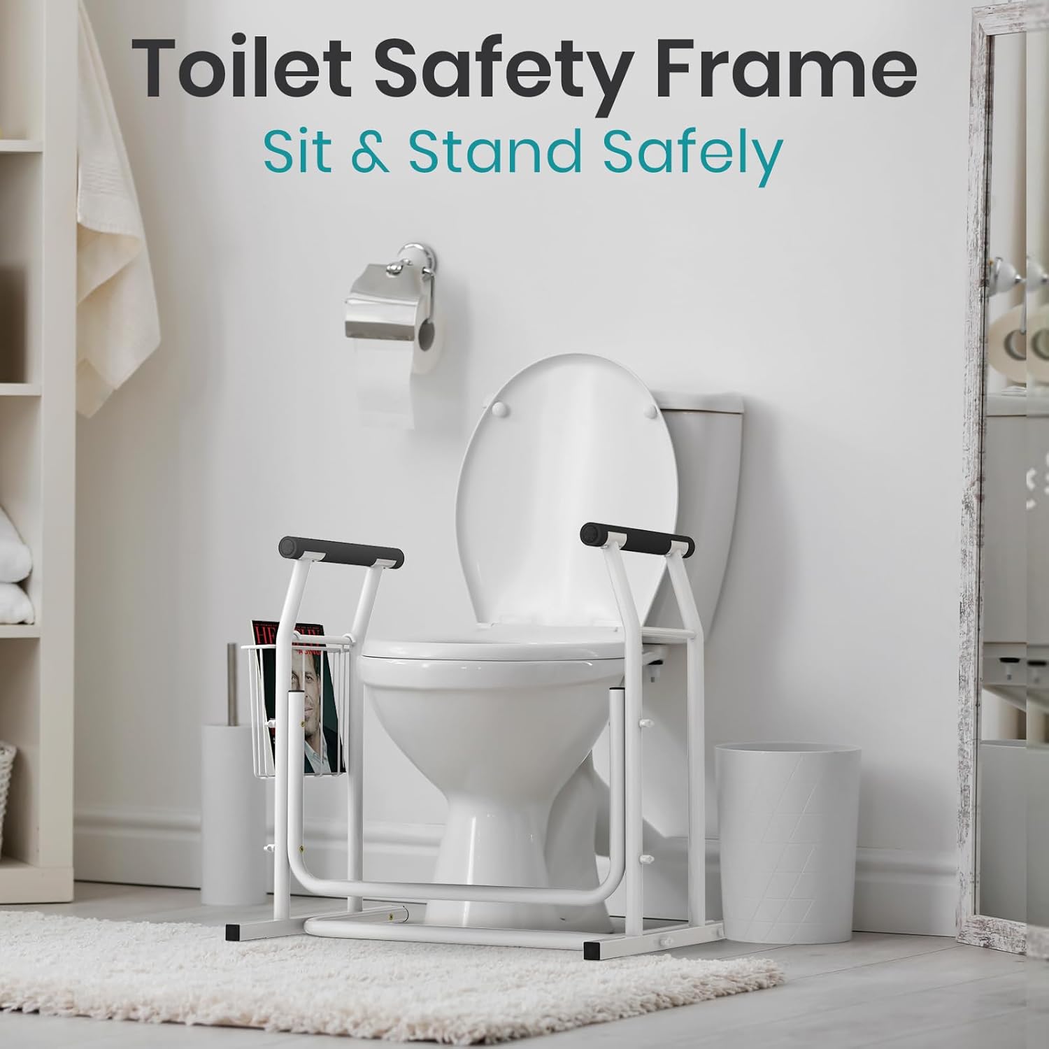Vive Toilet Safety Rail with Arms - Toilet Support Frame w/Handles for Seniors - Grab Bar Handrail for Elderly, Handicap & Disabled - Bathroom Riser Assistance Aid - Stand Alone Lifter to Help Stand