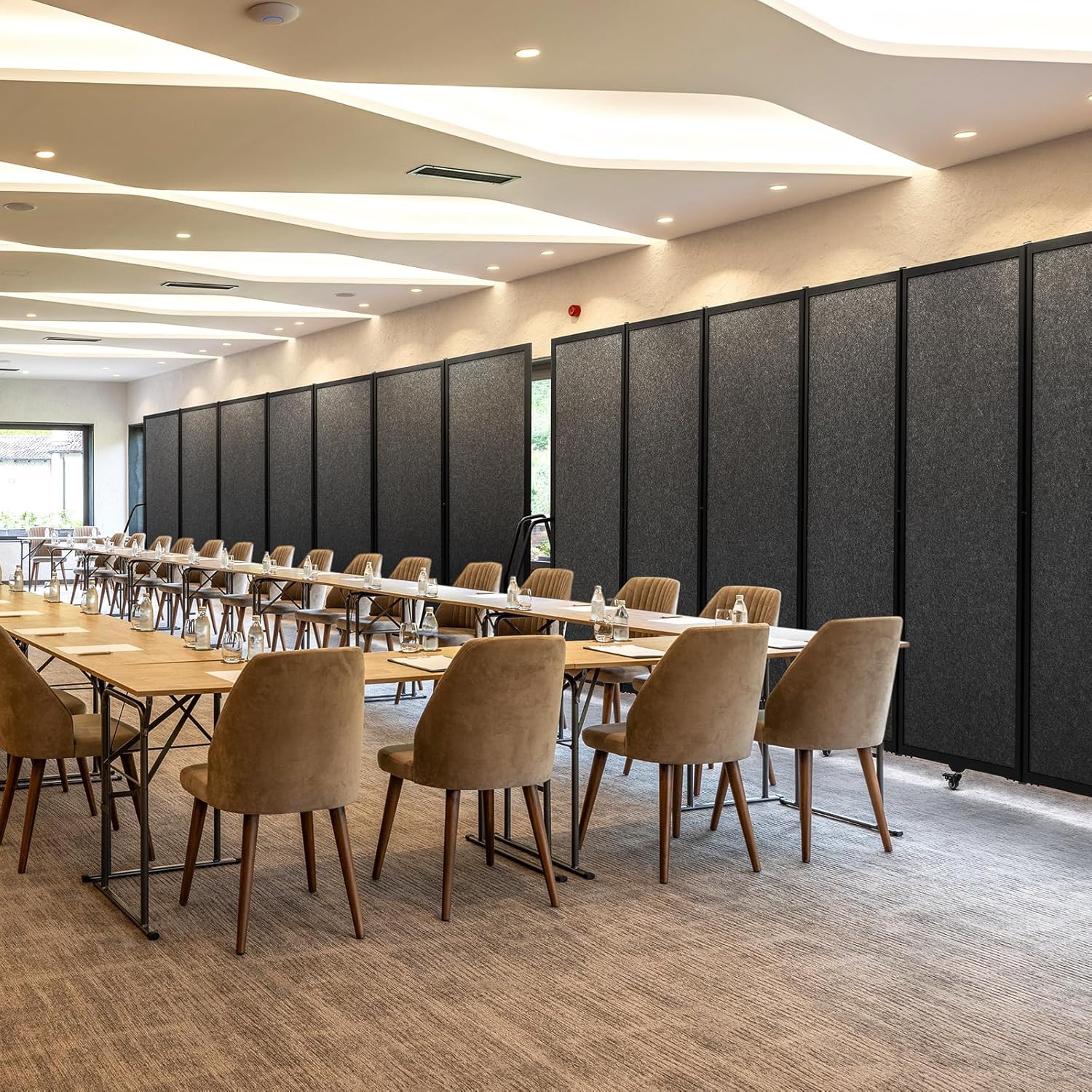 Foldable Privacy Screens Rolling Room Partition with arms Versatile Freestanding Dividers for Hospitals Clinics Nursing Homes Offices 7 Panel, Dark Gray