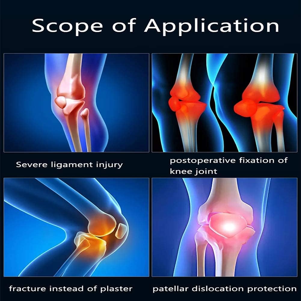 Knee Fixation Brace Full Leg Brace Straight Knee Splint Comfort Rigid Support for Knee Pre and Injury Recovery,Black-20 inches