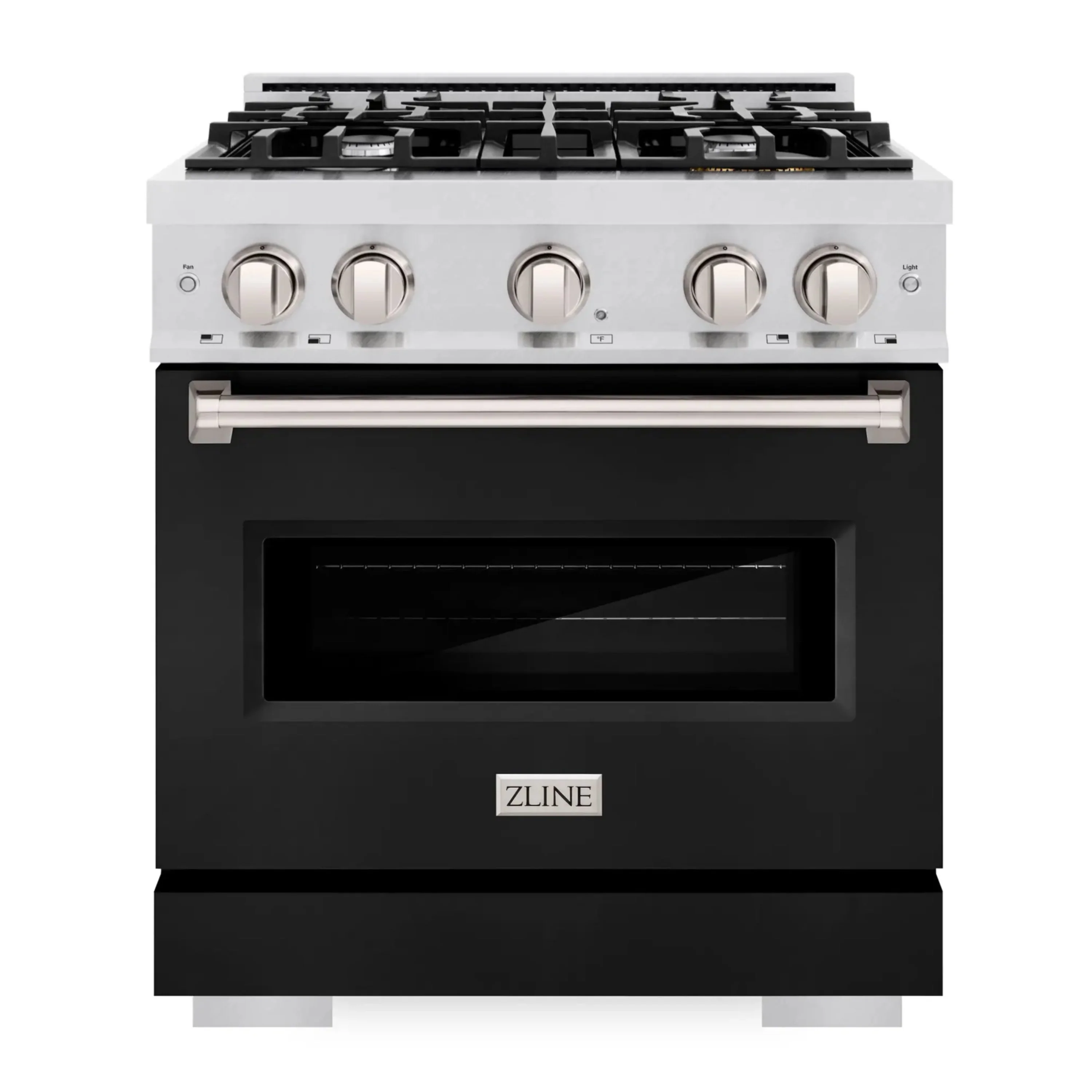 ZLINE 30-Inch Classic Series Gas Range with 4 Gas Burner Cooktop, and 4.2 Cu. Ft. Gas Convection Oven  in Satin Stainless Steel with Black Matte Door (CGRS-BLM-30)