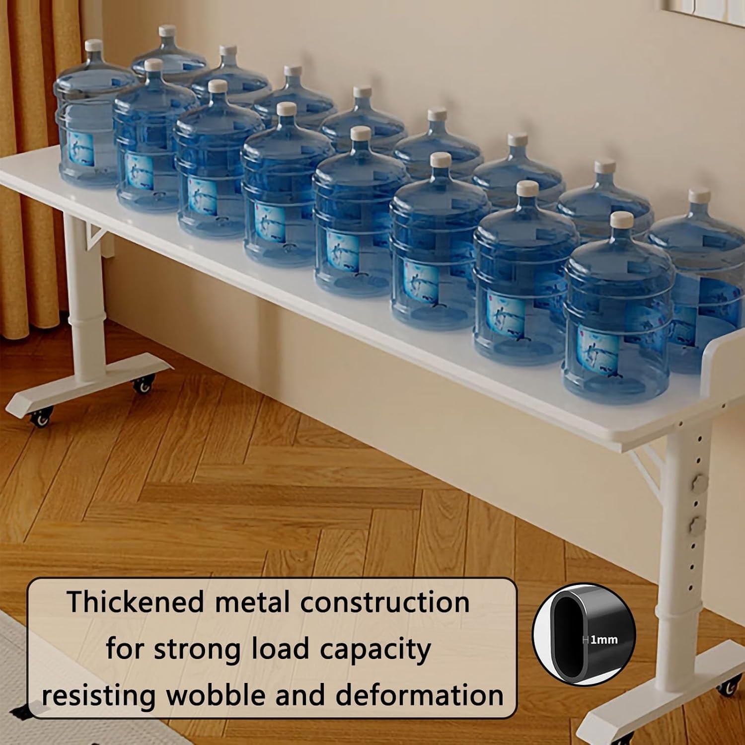 Over Bed Table with Wheels & Adjustable Height - Heavy Duty Metal Legs & Solid Wood Top Standing Laptop Cart, Rolling Overbed Desk for Hospital & Home Use(with Baffle-D,100cm/39.4in)