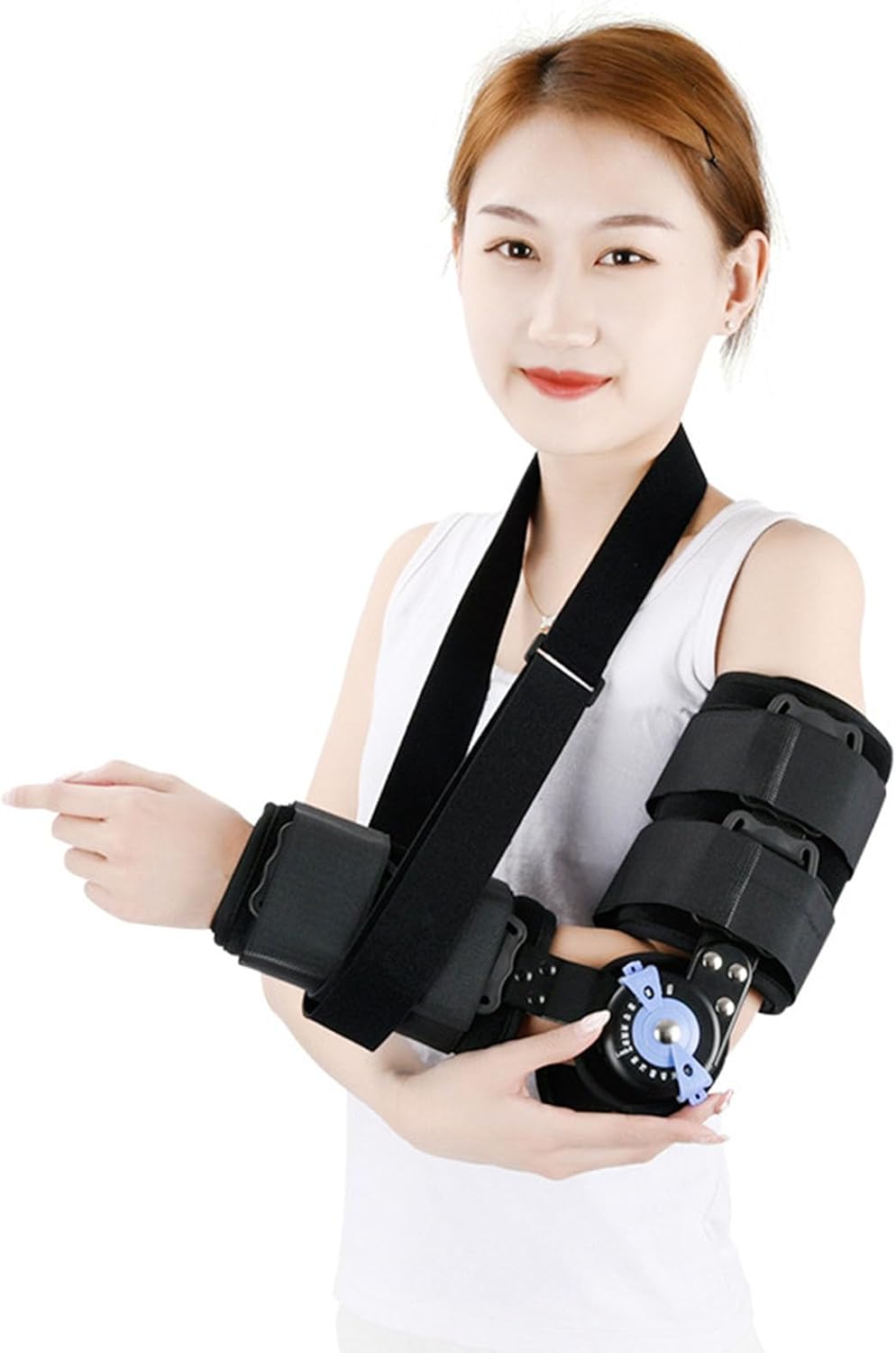 Hinged Elbow Brace Range of Motion Support Sling Stabilizer for Dislocated Arm Adjustable Splint & Shoulder Strap Length Elbow Brace for Post Op, Surgery Recovery
