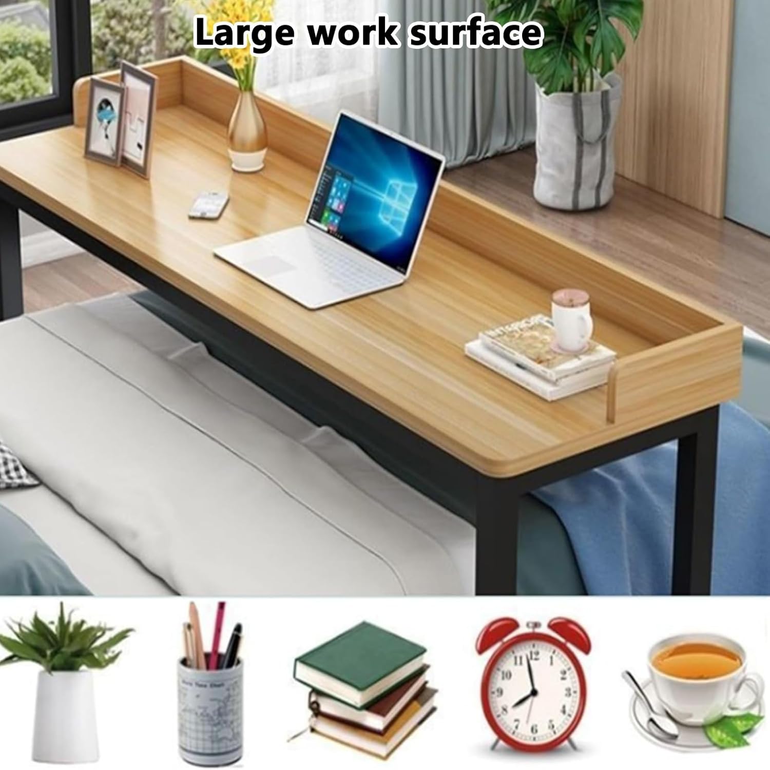 Over Bed Table with Wheels, Generic Overbed Table, Rolling Bed Table with Baffle, Dining Tables Or Laptop Bed Tables for Home Office Hospital Workstation(White A,120cm/47.2in)