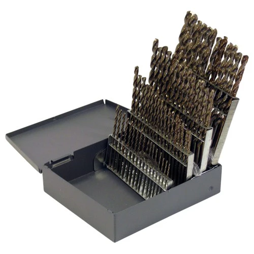 #1-#60 RHS / RHC HSS-CO 8% (M42) 135 Degree Split Point Heavy Duty Cobalt Jobber Length Drill Set - Straw / Gold Oxide