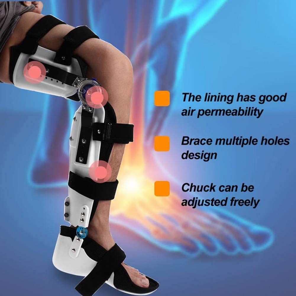 Hinged Knee Foot Support Brace, Adjustable Post Op Knee Support Orthosis Immobilizer Protector, Foot and Orthotics of Lower Limbs (Movable Bare Feet-Right