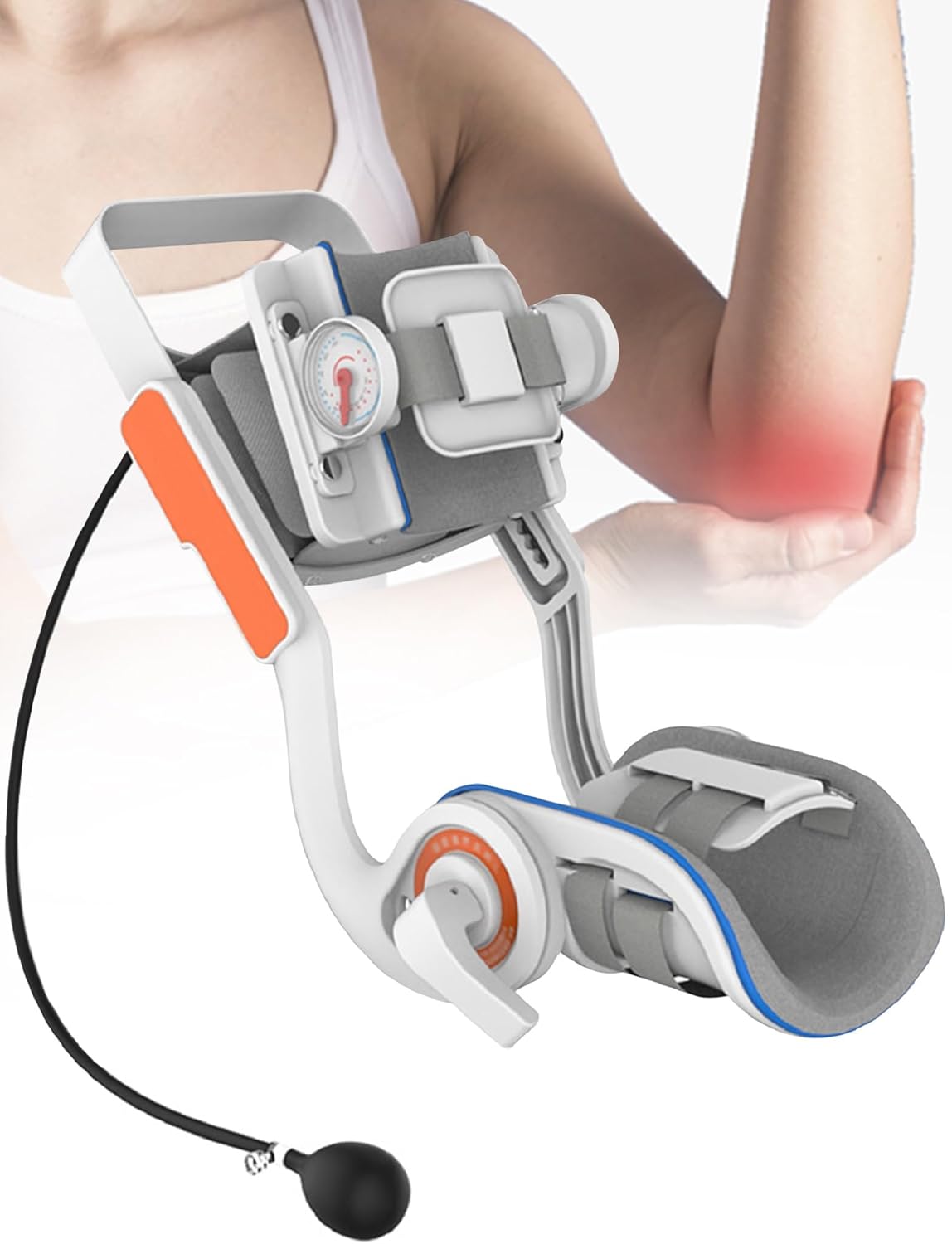 Brace Elbow Joint Rehabilitation Device, Elbow Stretching Trainer with Air Bag Pressurization and Angle Dial, Adjustable -15° to 150° Angle, for Stroke Hemiplegia Patients