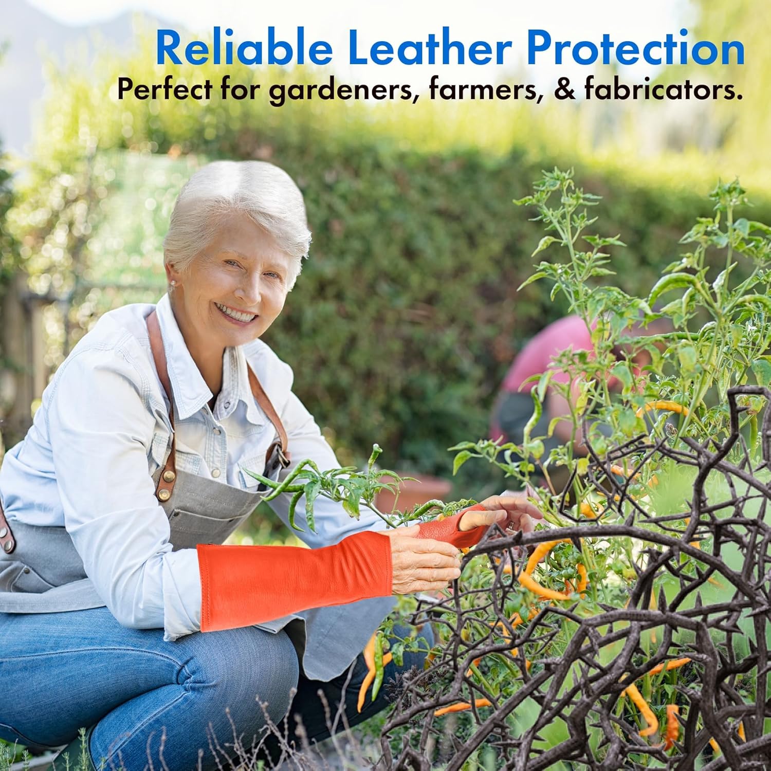 Arm Chaps Leather Protective Sleeves Arm Guard - Prevent Cuts, Scratches & Bruises - Genuine Cowhide - Ideal for Gardening & Construction - Left & Right Form-Fitting. Orange (1 Pair/XX-Small).