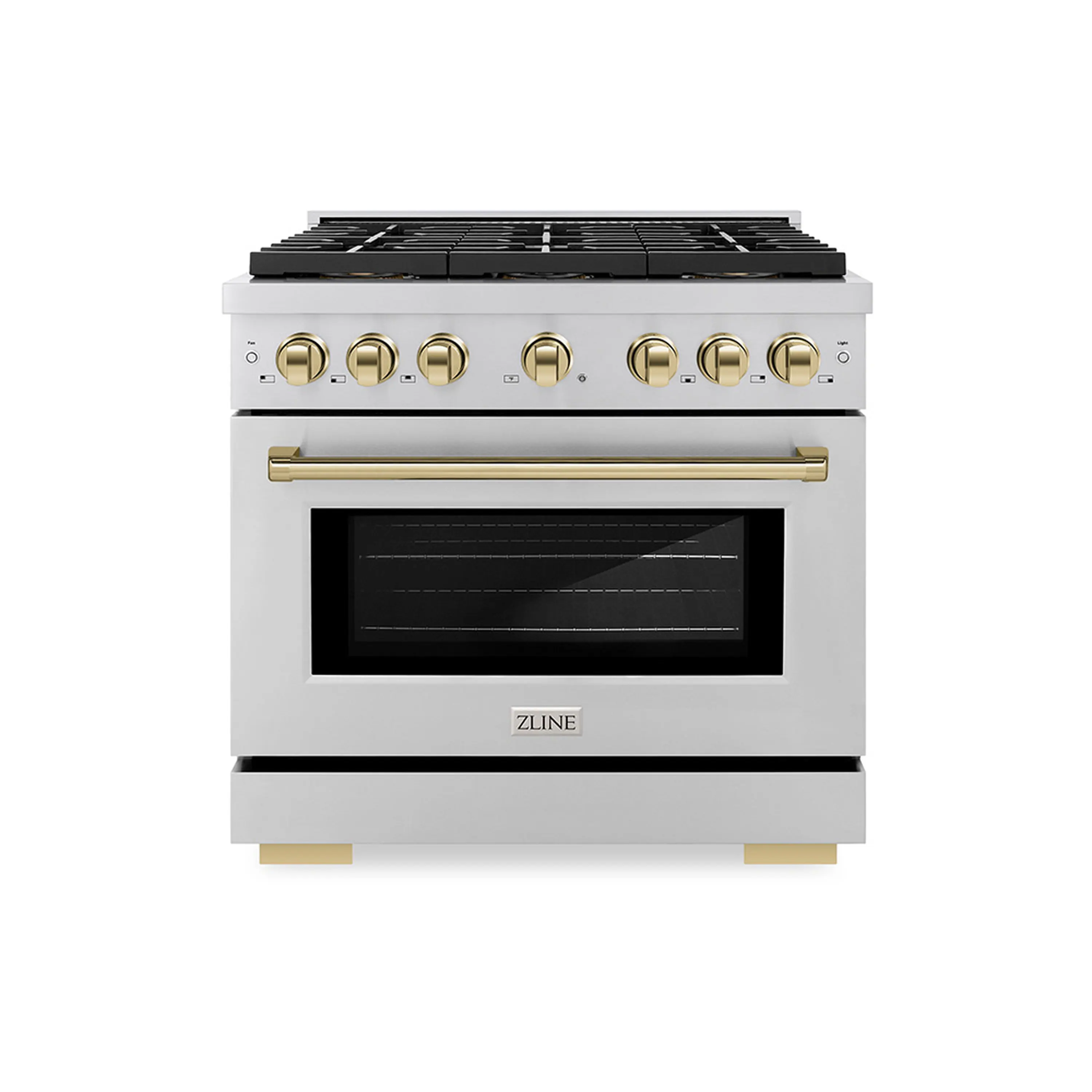 ZLINE Autograph Edition 36-Inch 5.2 cu. ft. Paramount Dual Fuel Range with 6 Burner DuoPro鈩?Cooktop and Electric Convection Oven in Stainless Steel and Polished Gold Accents (PSDRZ-36-G)
