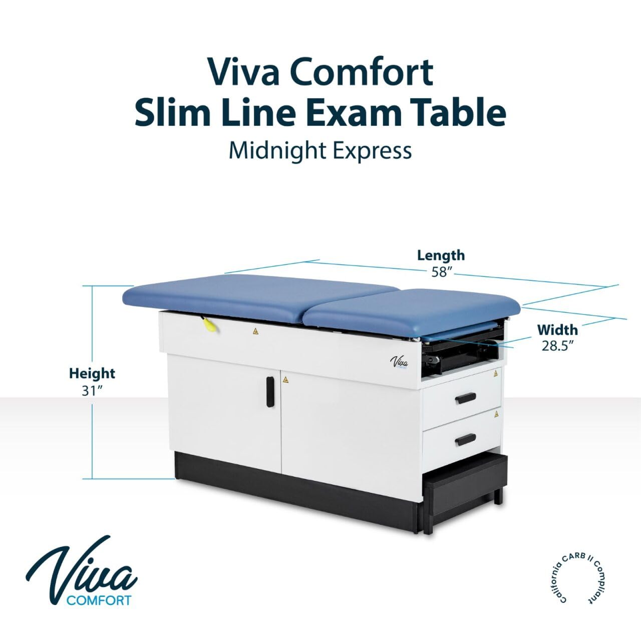 Slim Line Medical Exam Table with Stirrups, Blue, 420 lbs Weight Capacity