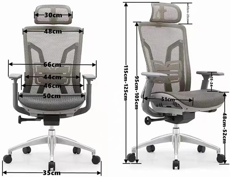 Office Chairs, Ergonomic Office Chair with Adjustable Headrest, Computer Desk Chair with Armrests and Lumbar Support (Grey)