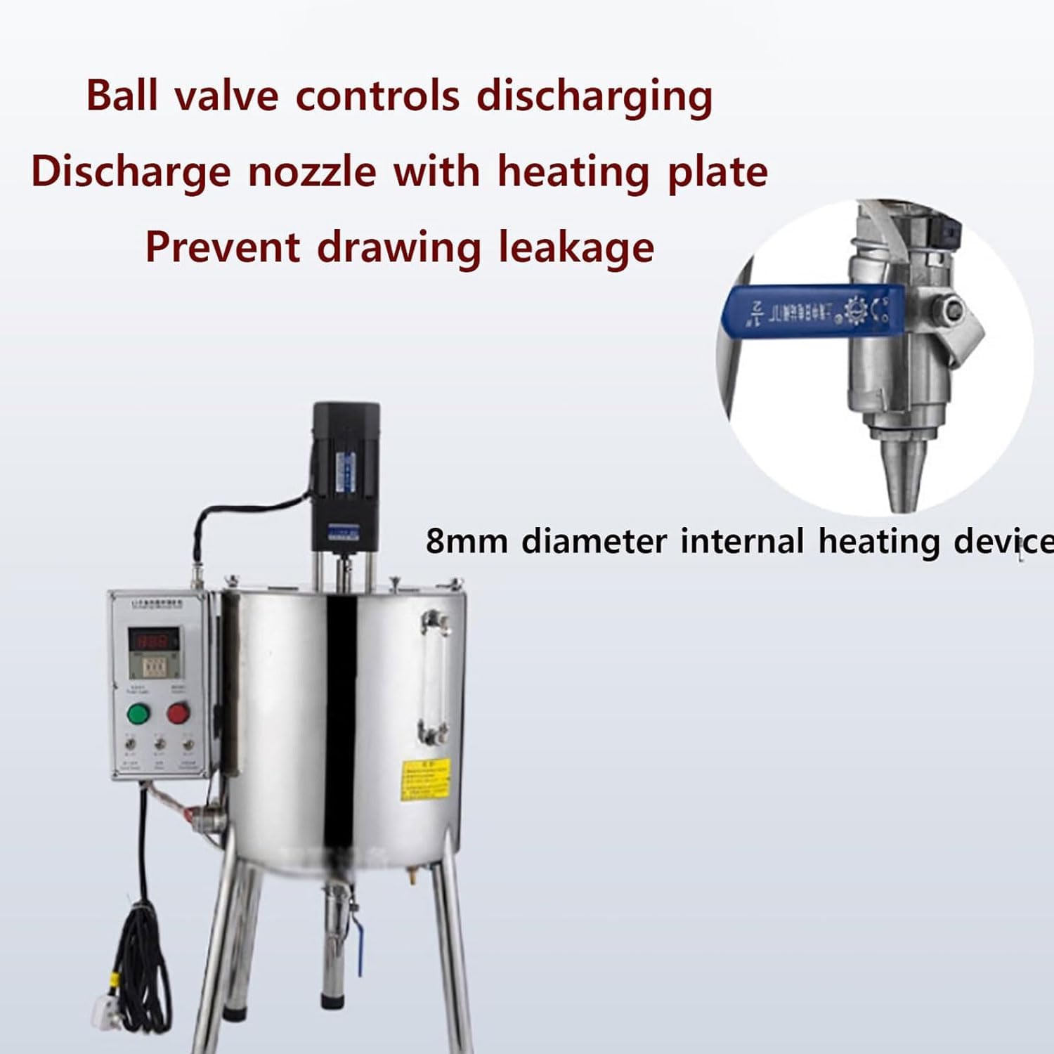 15L Heating Mixing Filling Machine, Stainless Steel Electric Paste Liquid Filling Machine, 90-150° Heating Temperature, 8mm Filling Diameter, for Lipstick, Shoe Polish