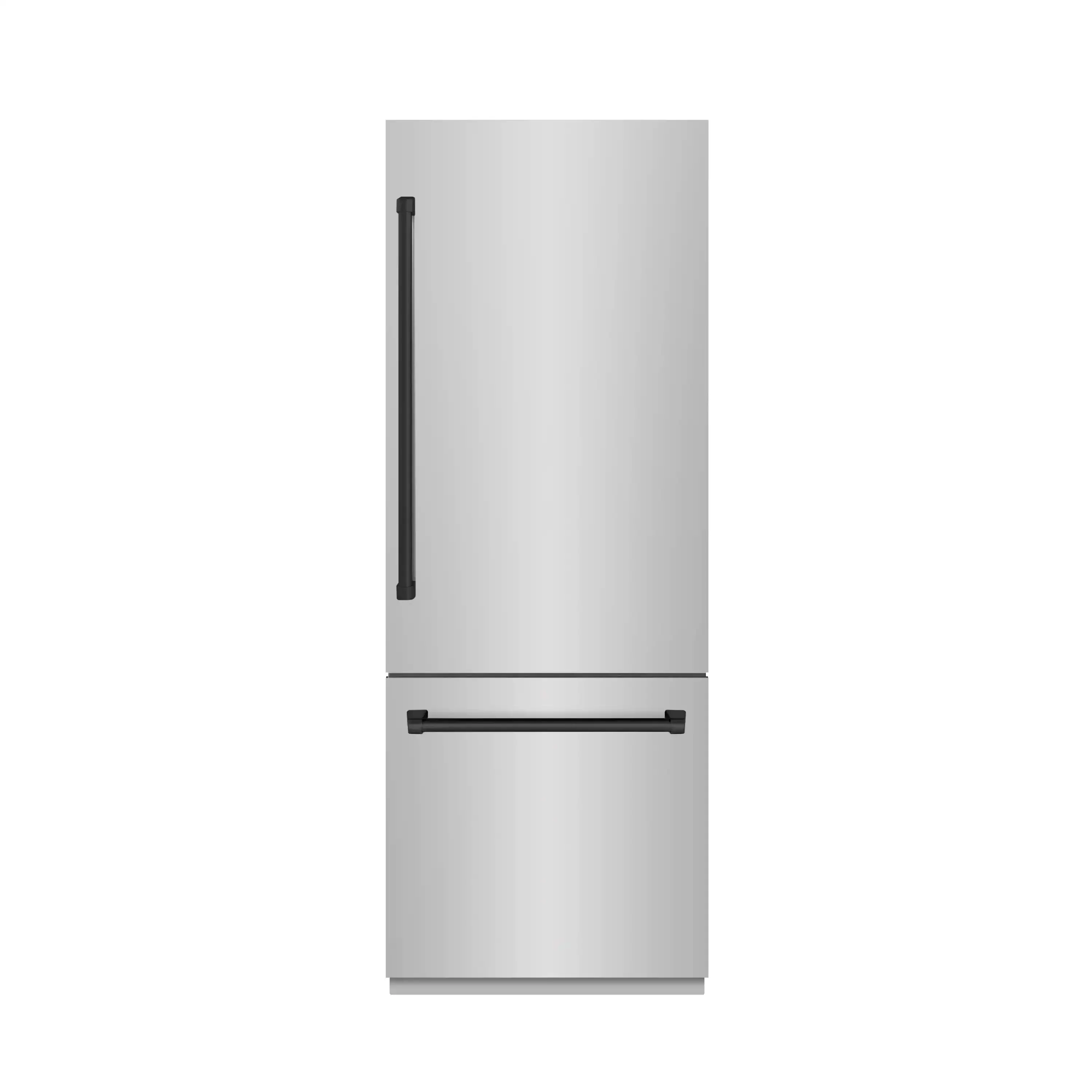 ZLINE Autograph Edition 30-Inch 16.1 Cu. Ft. Built-In Bottom Freezer Refrigerator with Water Dispenser and Ice Maker in Stainless Steel with Graphite Gray Interior and Matte Black Accents (GRBIVZ-304-30MB)