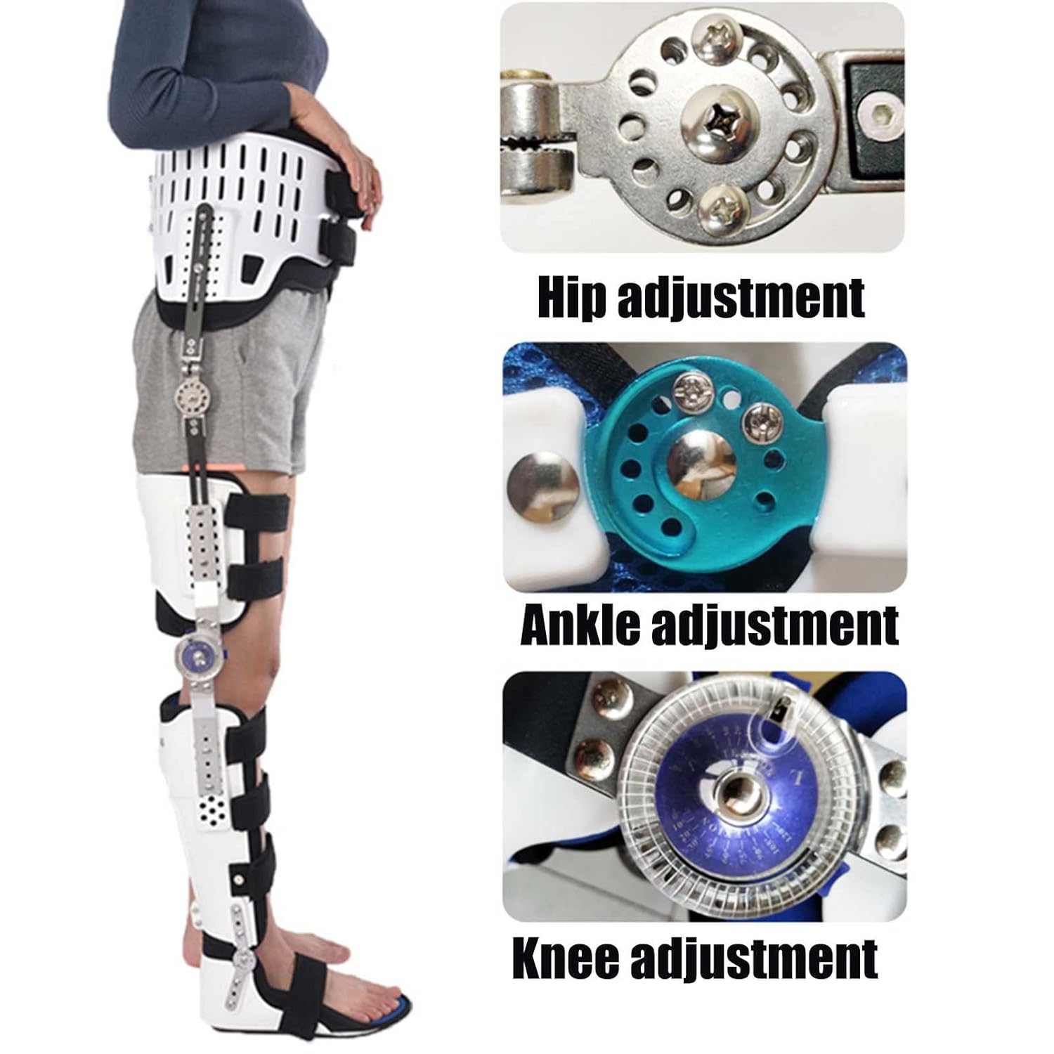 Hinged Knee Brace Hip Knee Ankle Foot Orthosis Leg Fracture, Hip Walking Fixed with Walking Boots Brace Knee Surgery(
