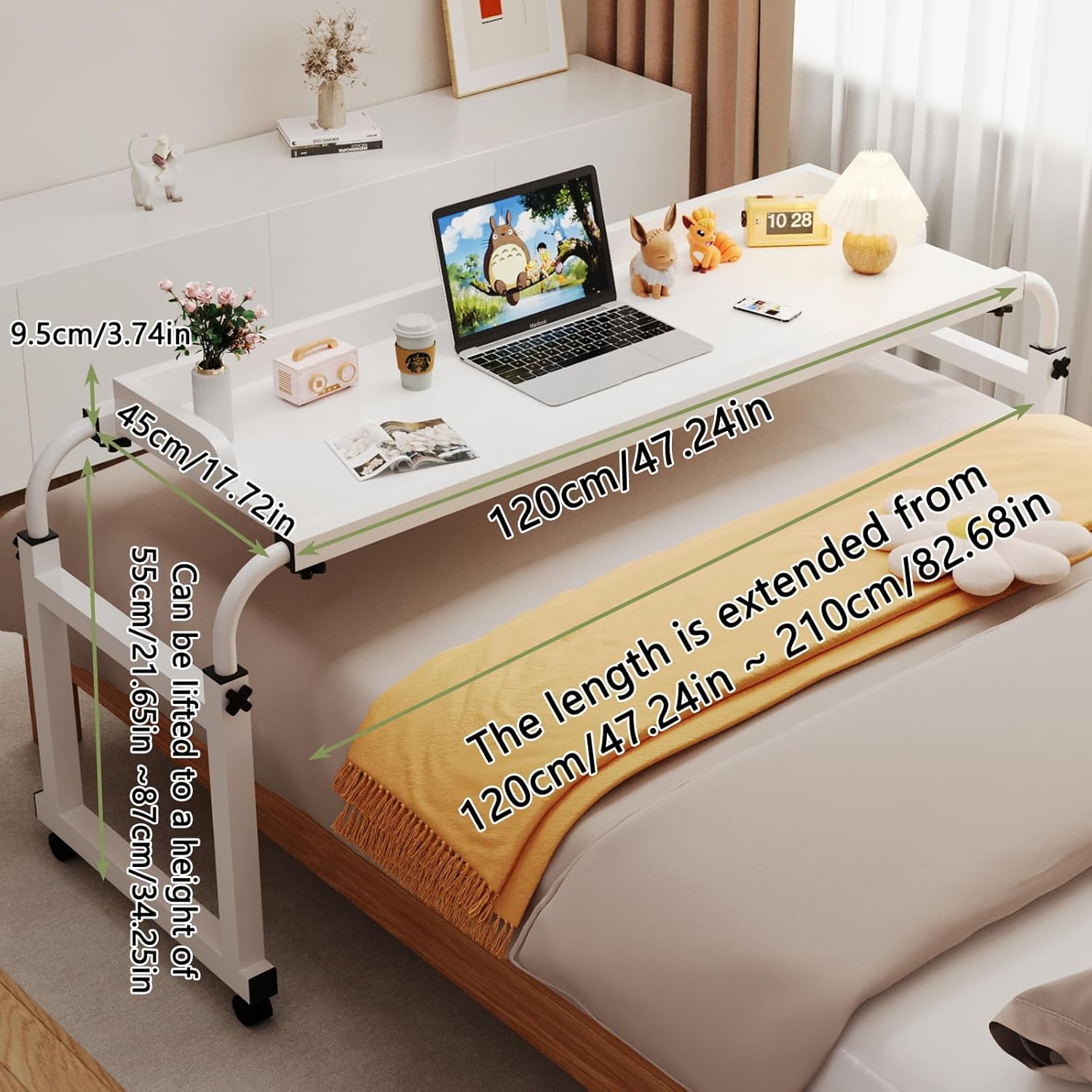 hospital table over bed for home use swivel,over The bed table with Wheels,adjustable height table,hospital bed table,chair cart,laptop desk for bed,recliner table,Perfect for hospital famil